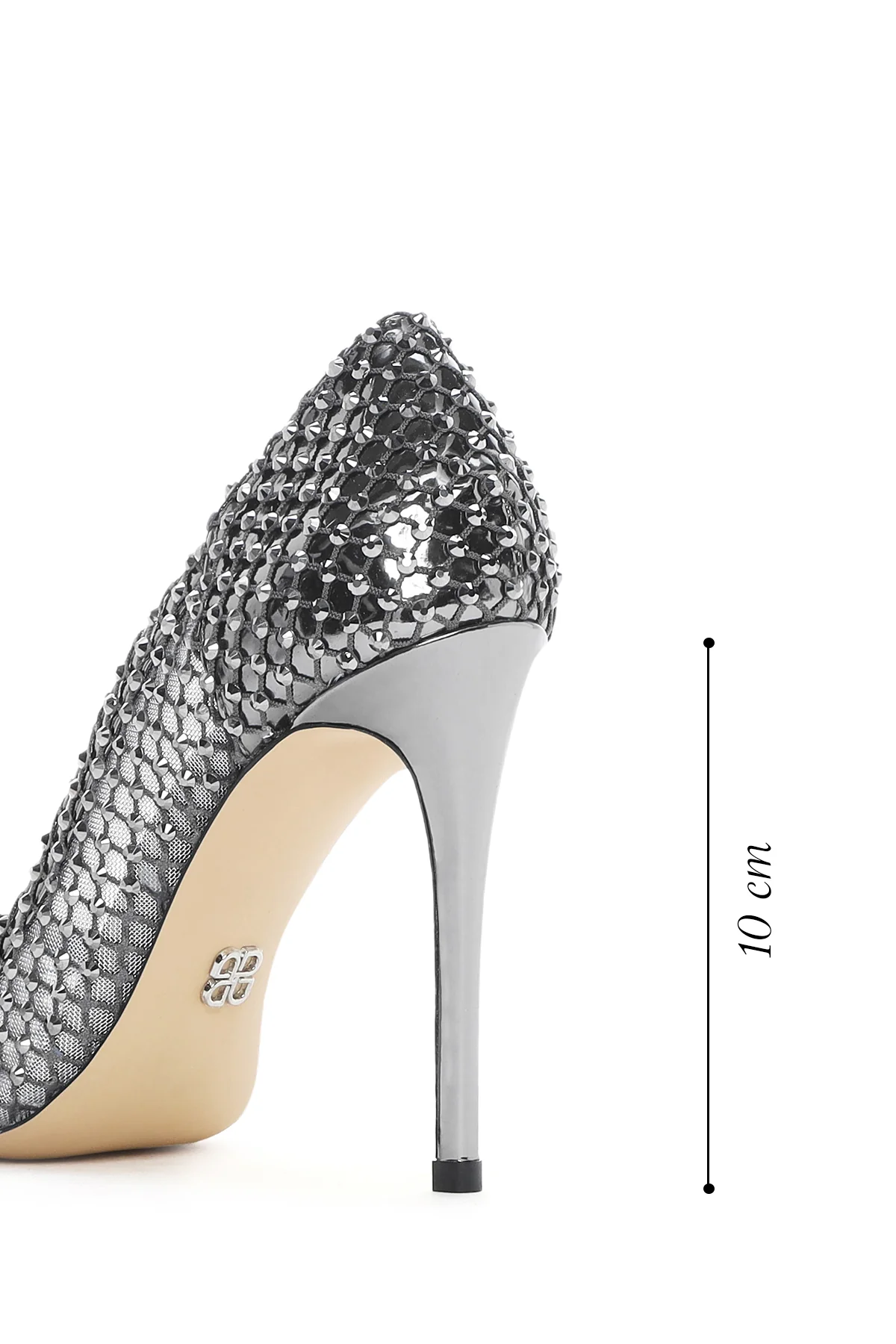 Kadın Gümüş Taşlı Yüksek İnce Topuklu Deri Stiletto - Image 5