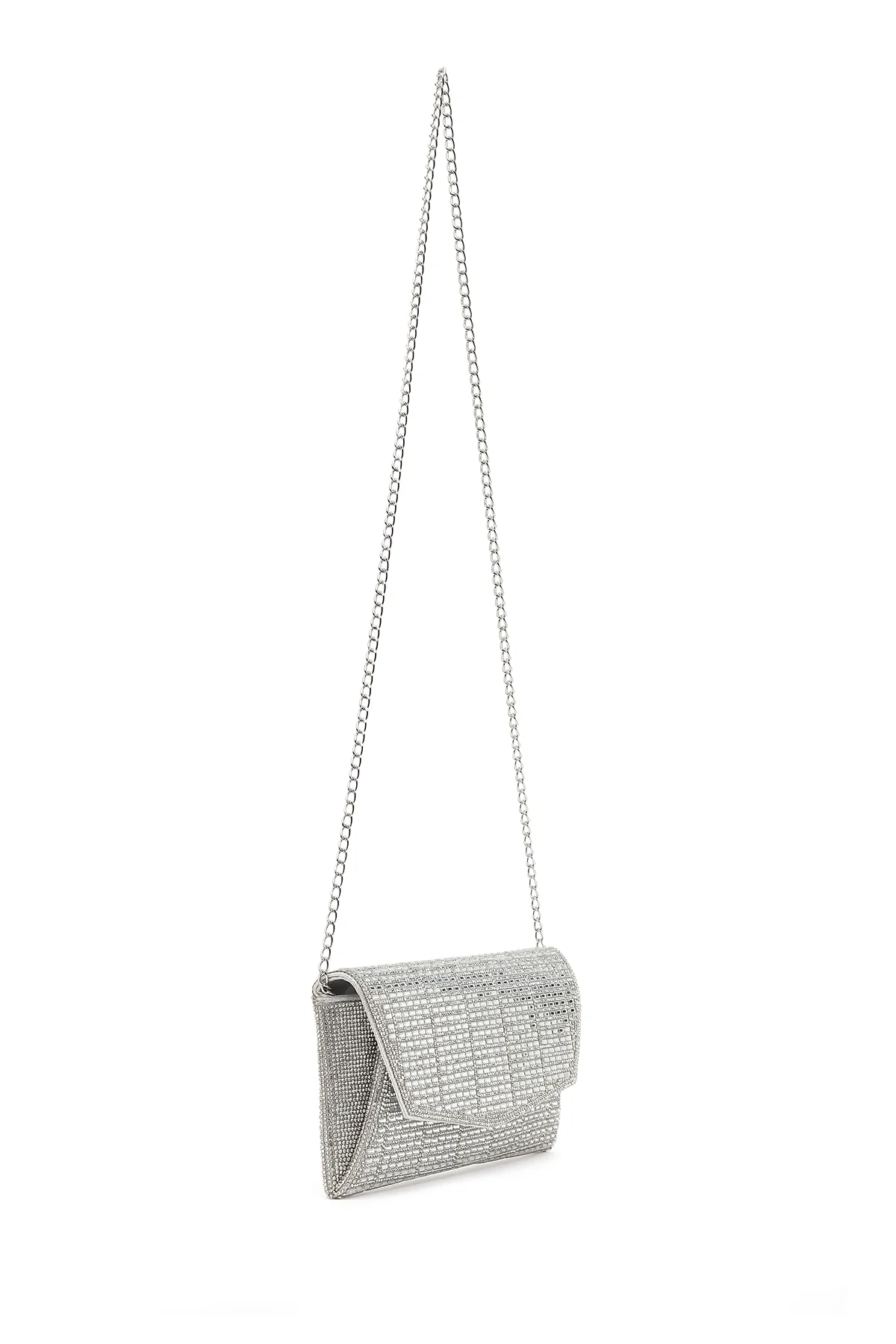 Kadın Gümüş Uzun Zincir Askılı Taşlı Mini Abiye Portföy Çanta - Image 6