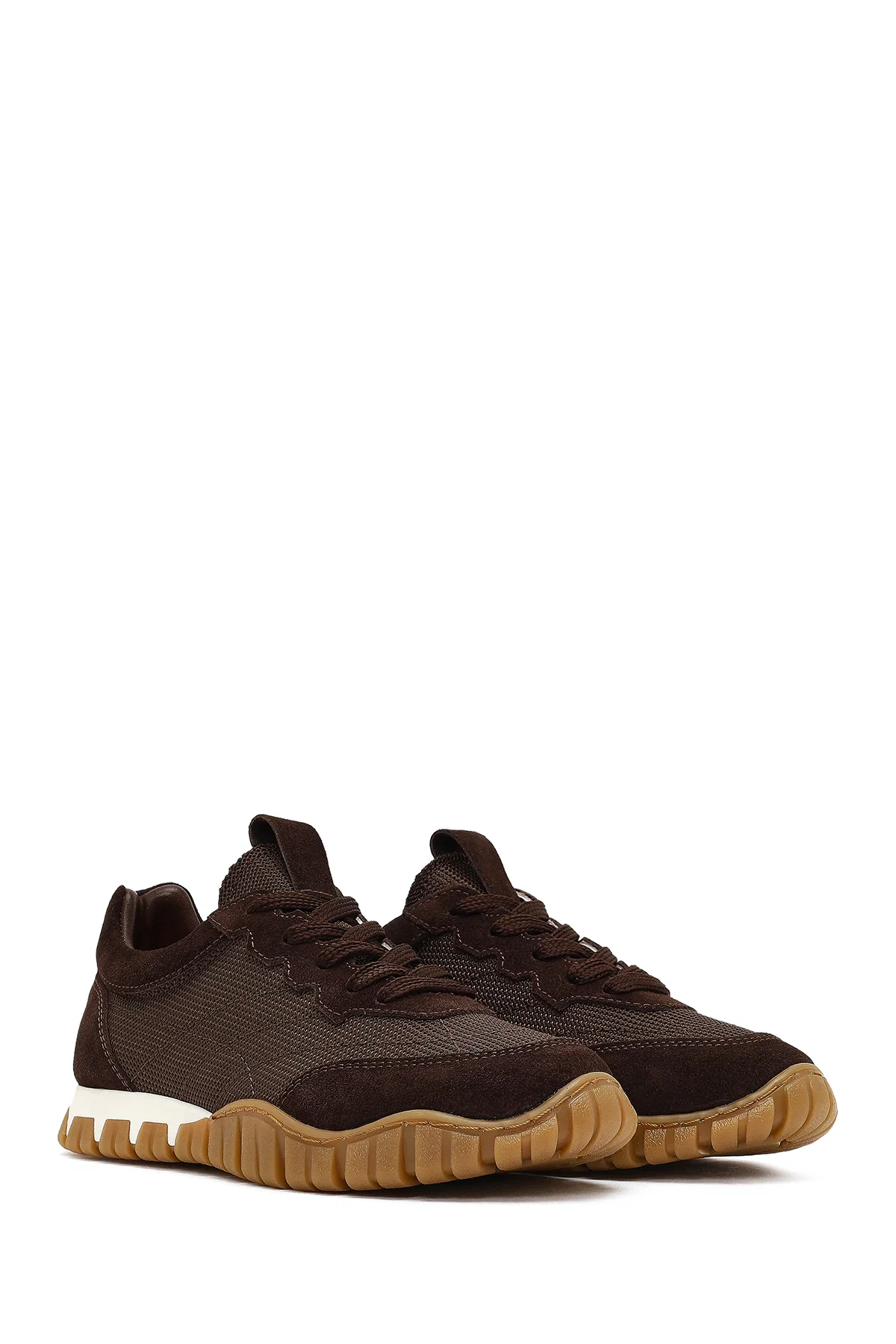 Kadın Kahverengi Bağcıklı Deri Sneaker - Image 3