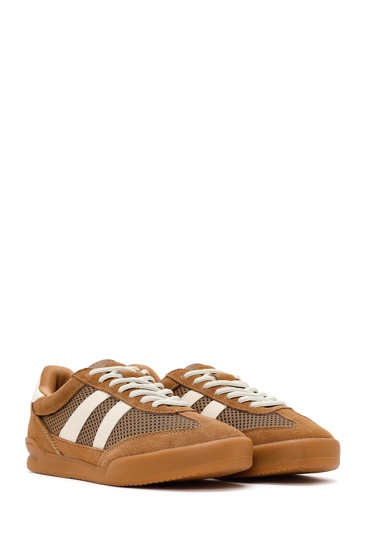 Kadın Kahverengi Bağcıklı Deri Sneaker - Image 3
