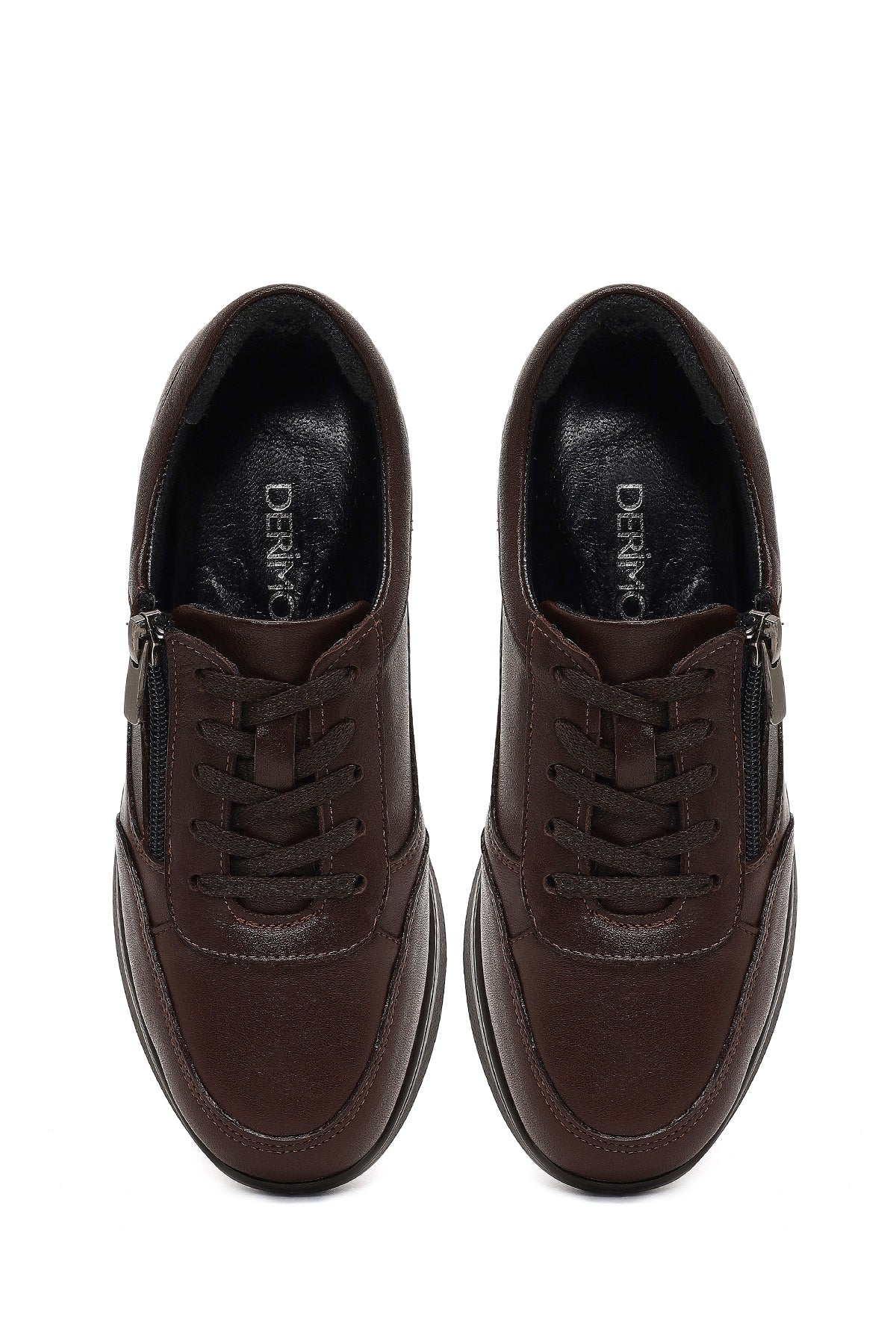 Kadın Kahverengi Bağcıklı Kalın Tabanlı Deri Sneaker - Image 7