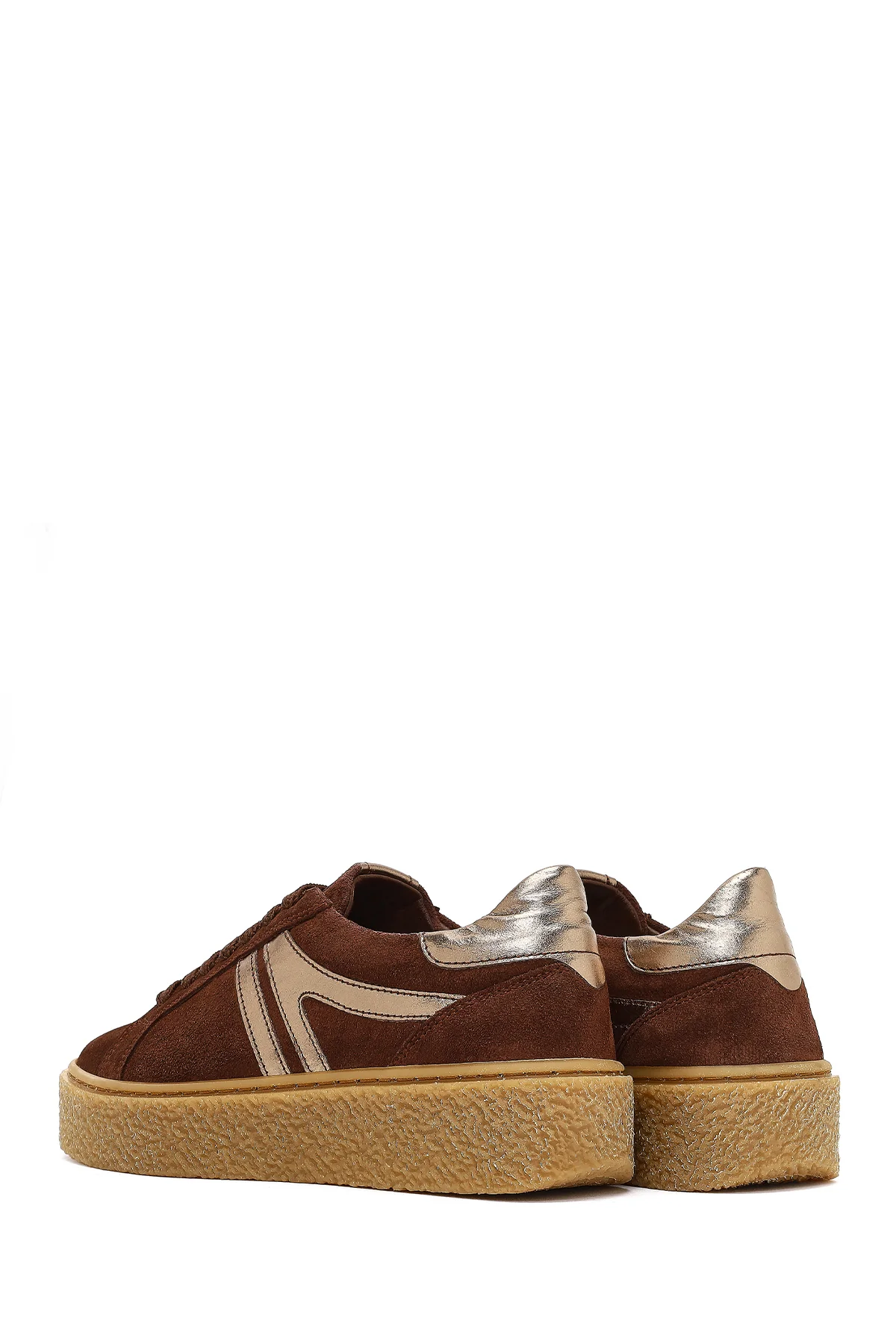 Kadın Kahverengi Bağcıklı Kalın Tabanlı Süet Deri Sneaker - Image 5