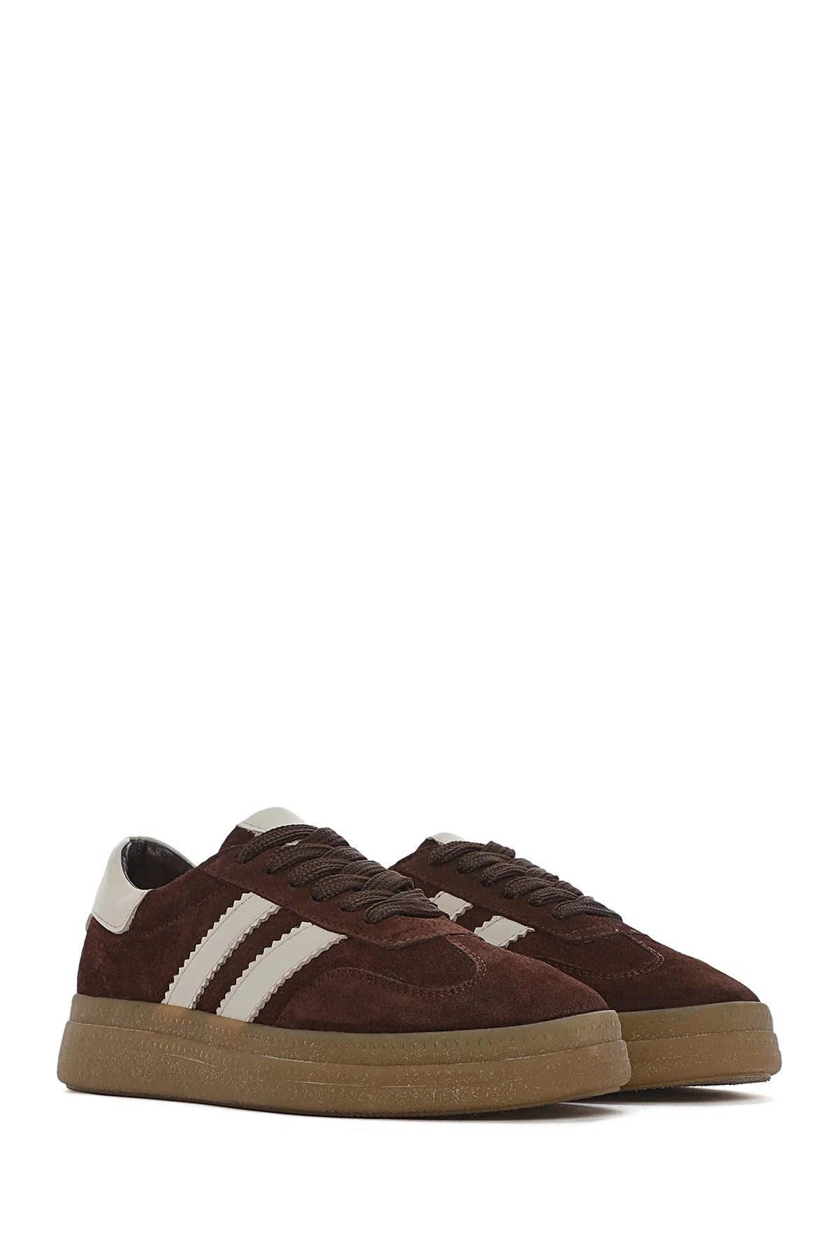 Kadın Kahverengi Bağcıklı Kalın Tabanlı Süet Deri Sneaker - Image 3