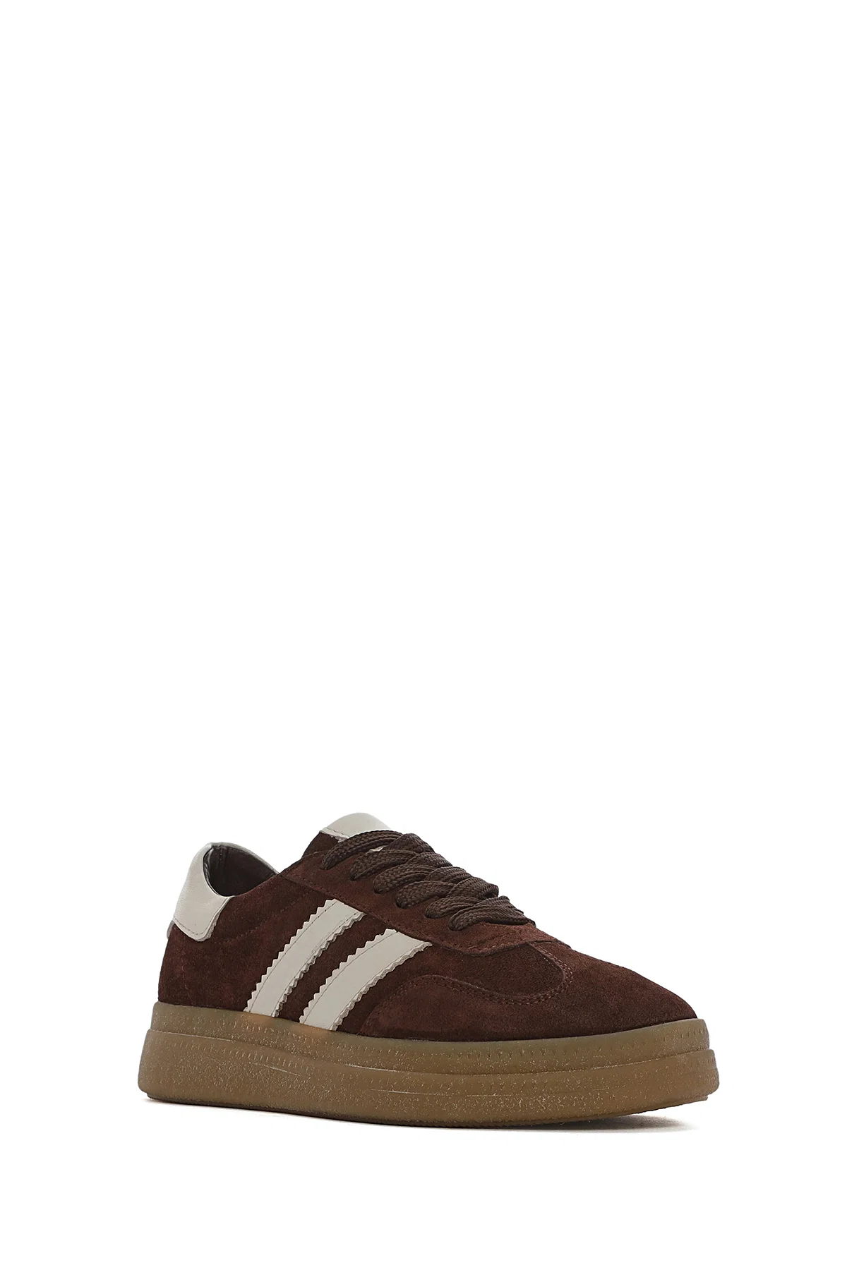 Kadın Kahverengi Bağcıklı Kalın Tabanlı Süet Deri Sneaker - Image 6