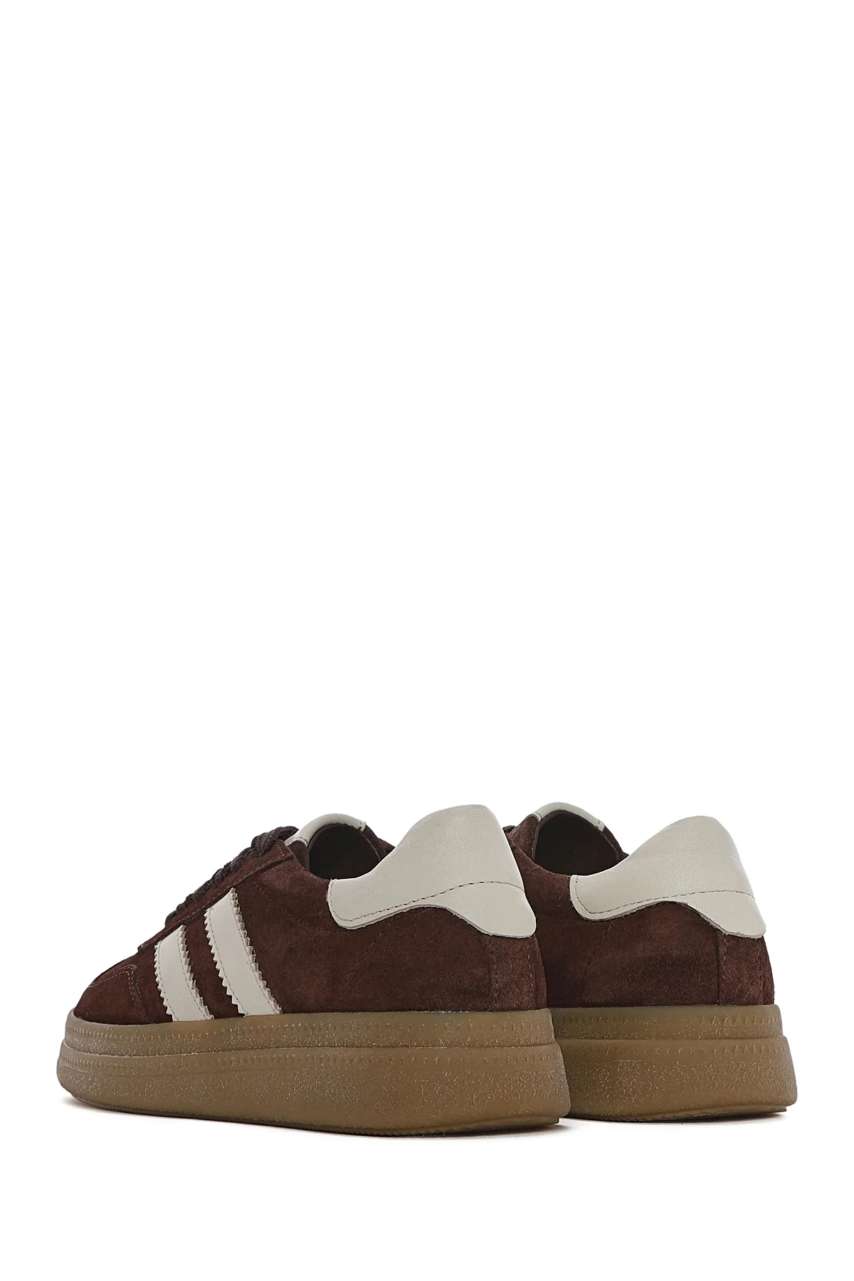 Kadın Kahverengi Bağcıklı Kalın Tabanlı Süet Deri Sneaker - Image 6
