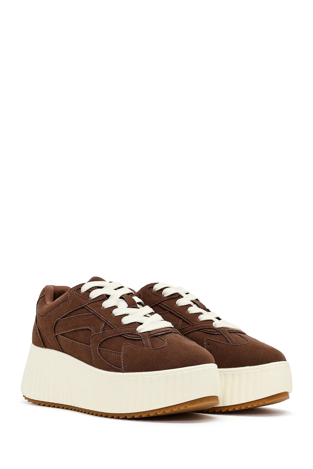 Kadın Kahverengi Bağcıklı Kalın Tabanlı Süet Sneaker - Image 3