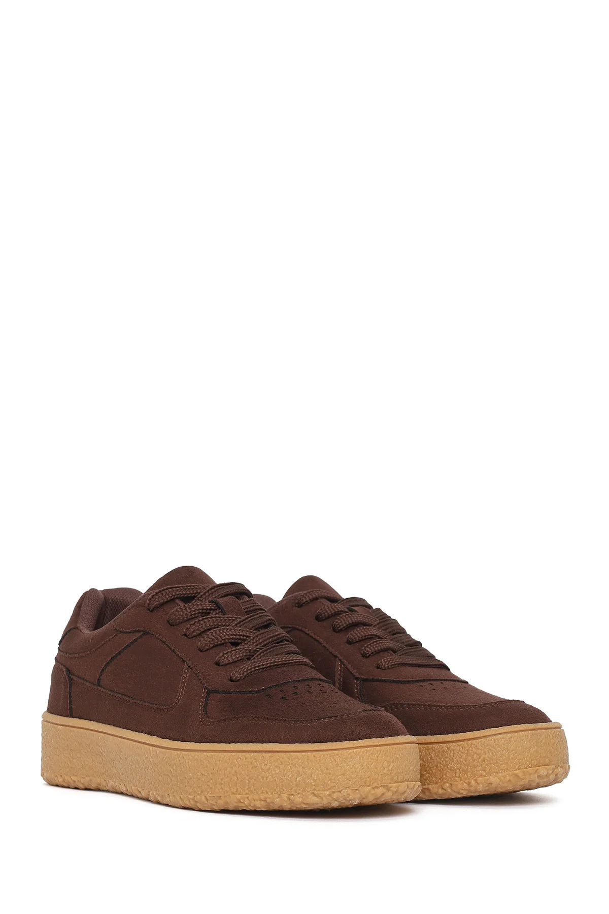 Kadın Kahverengi Bağcıklı Kalın Tabanlı Süet Sneaker - Image 3
