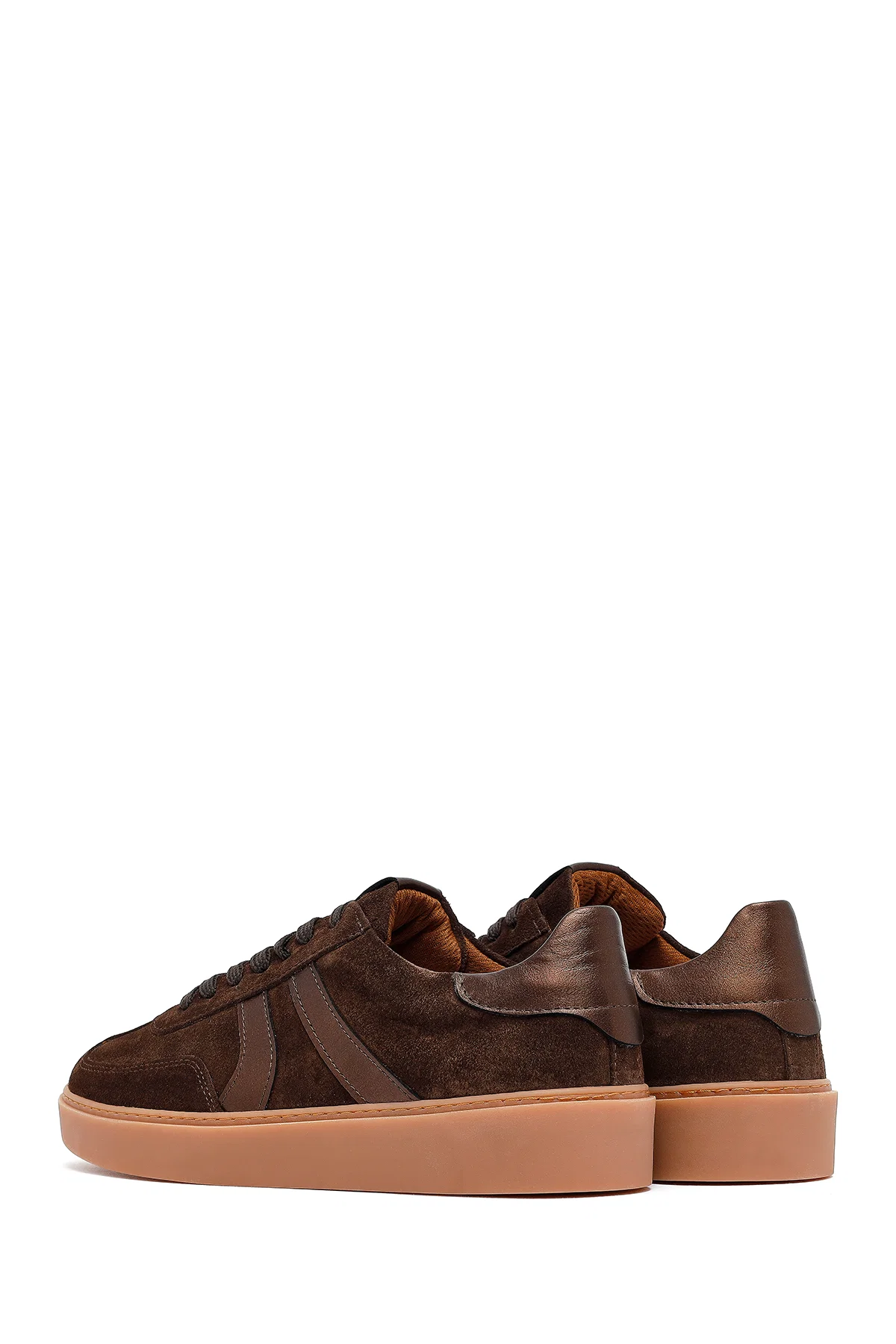 Kadın Kahverengi Bağcıklı Süet Deri Sneaker - Image 5