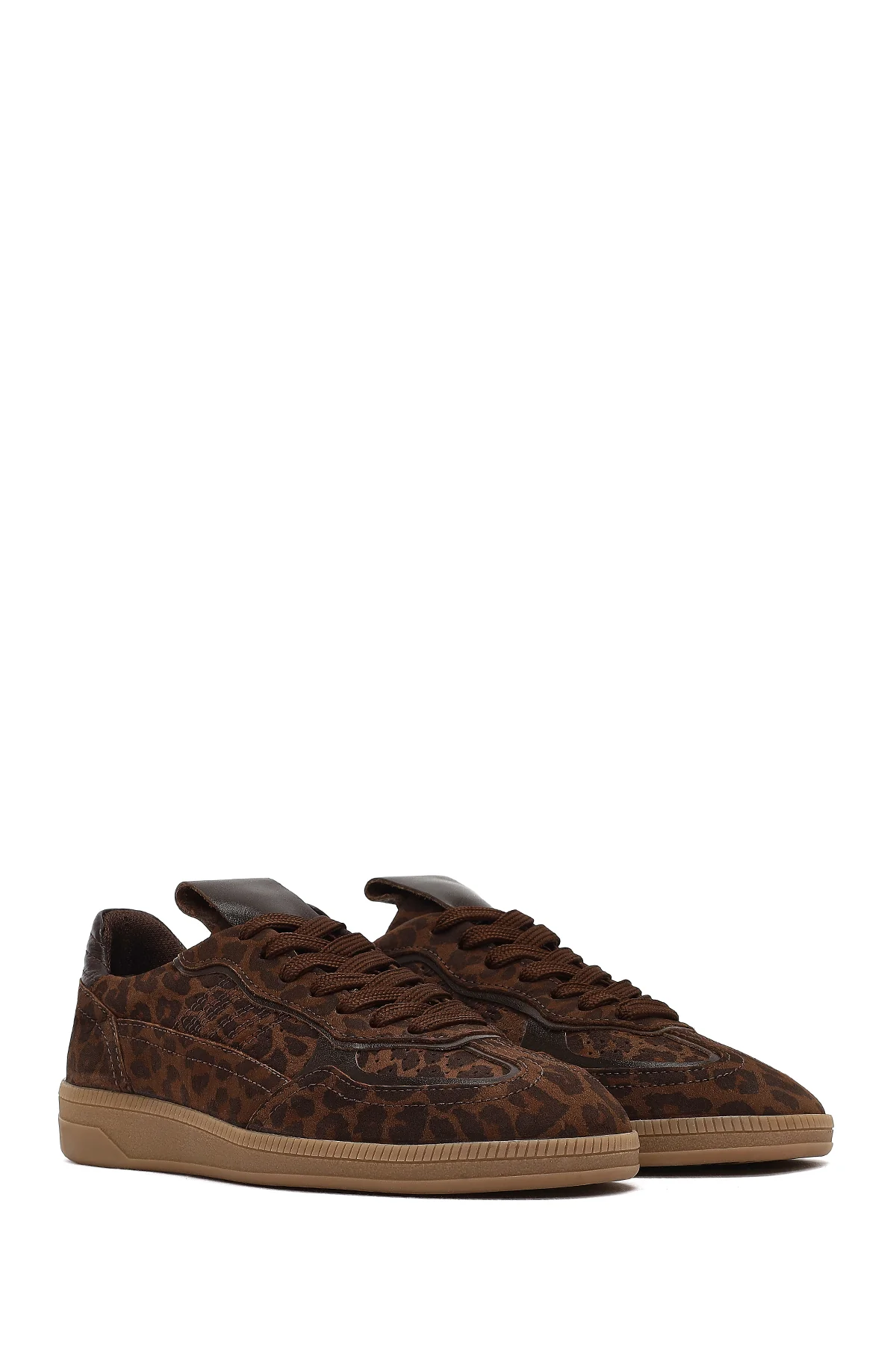 Kadın Kahverengi Bağcıklı Leopar Desenli Süet Deri Sneaker - Image 3