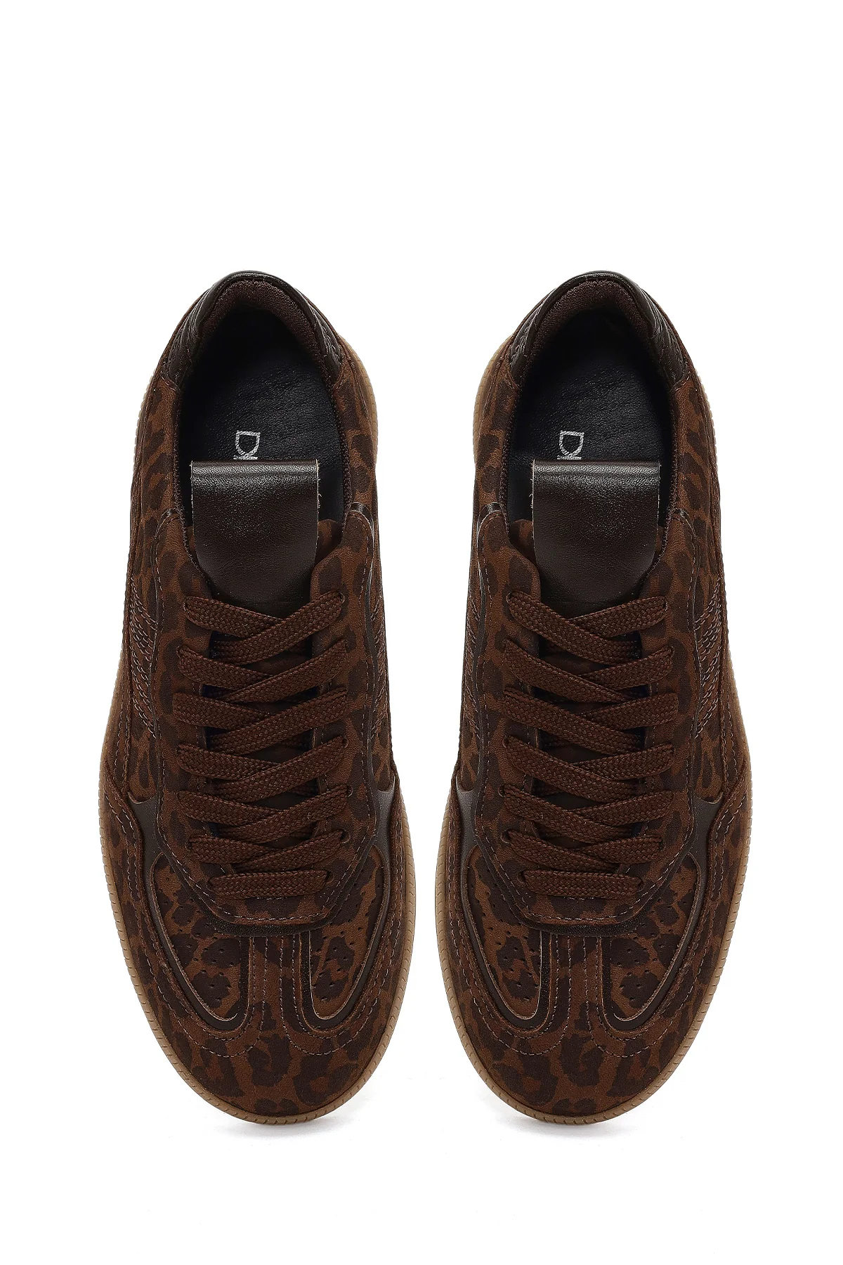 Kadın Kahverengi Bağcıklı Leopar Desenli Süet Deri Sneaker - Image 5