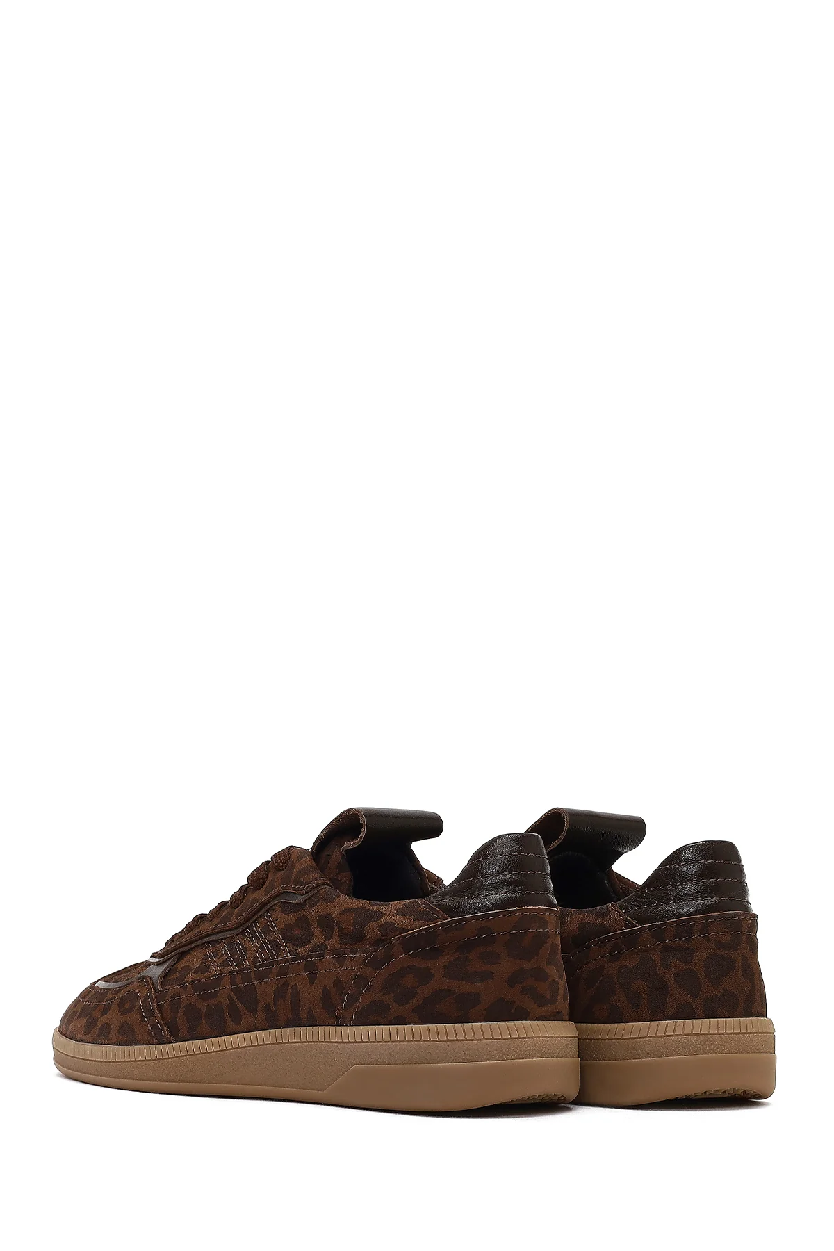 Kadın Kahverengi Bağcıklı Leopar Desenli Süet Deri Sneaker - Image 7
