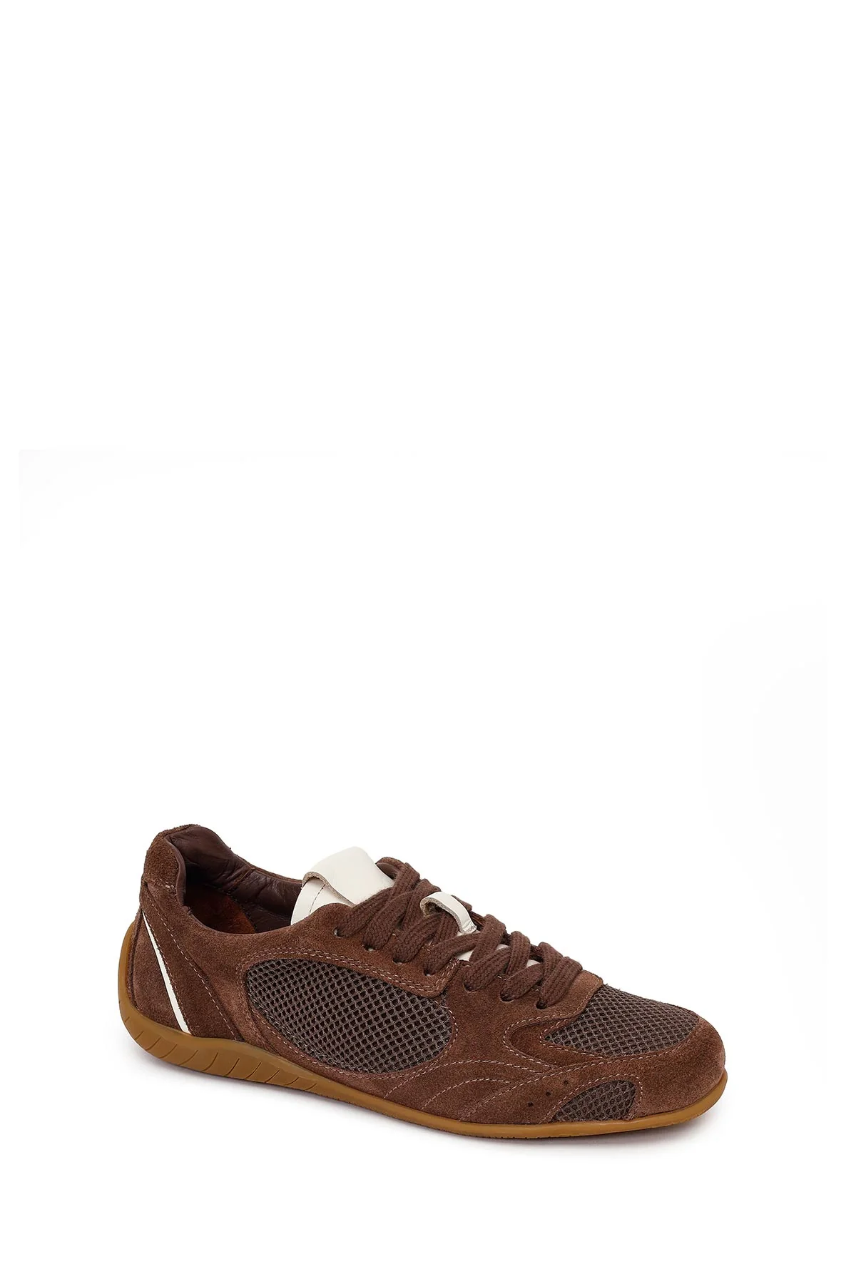 Kadın Kahverengi Bağcıklı Süet Deri Sneaker - Image 7