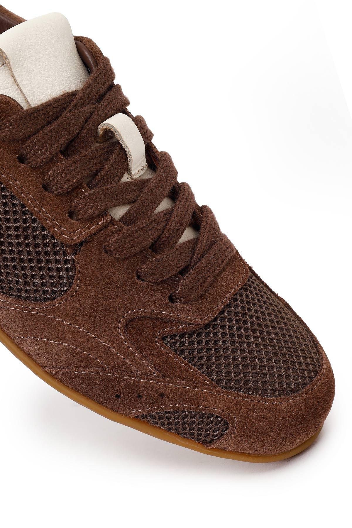 Kadın Kahverengi Bağcıklı Süet Deri Sneaker - Image 9