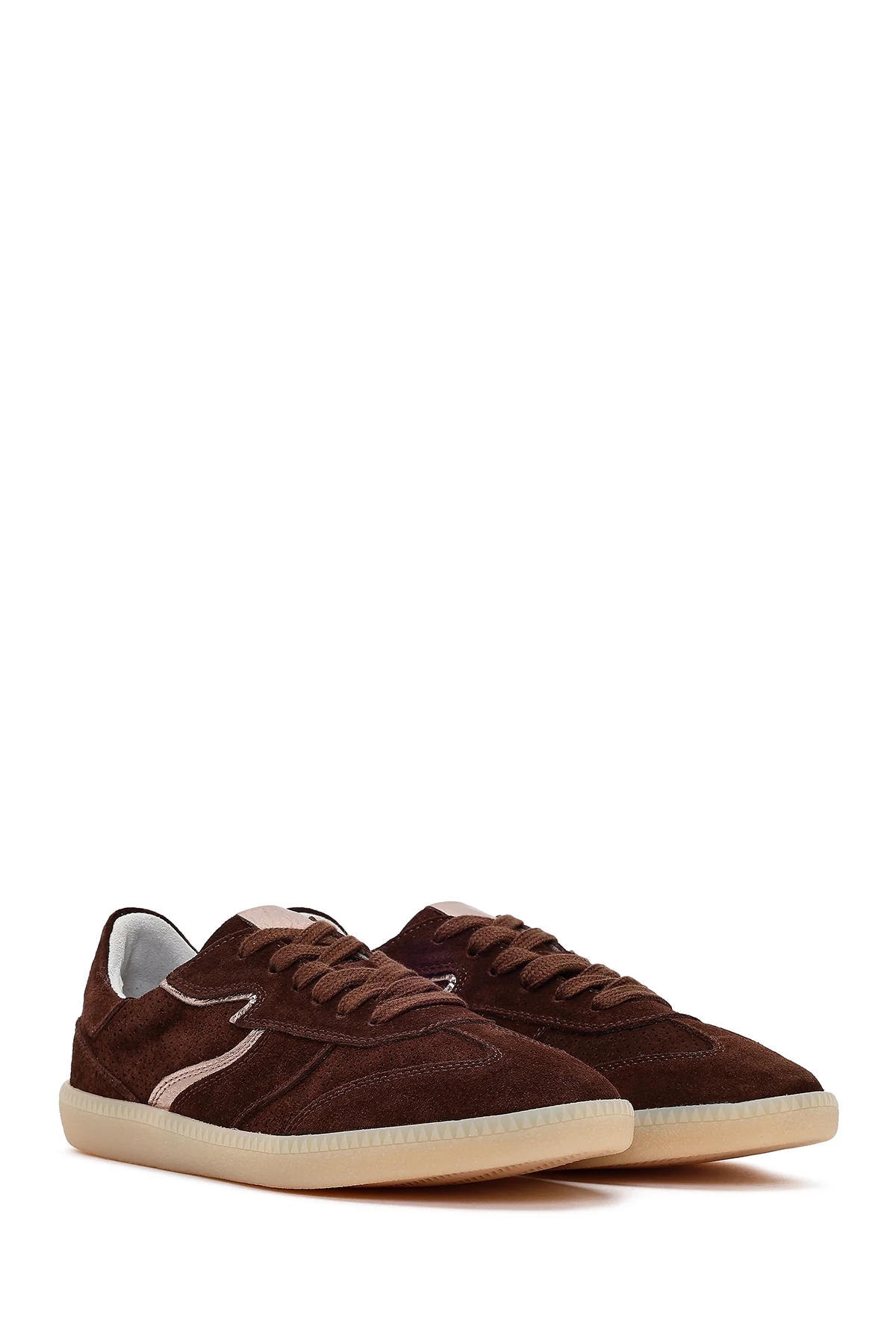 Kadın Kahverengi Bağcıklı Süet Deri Sneaker - Image 2