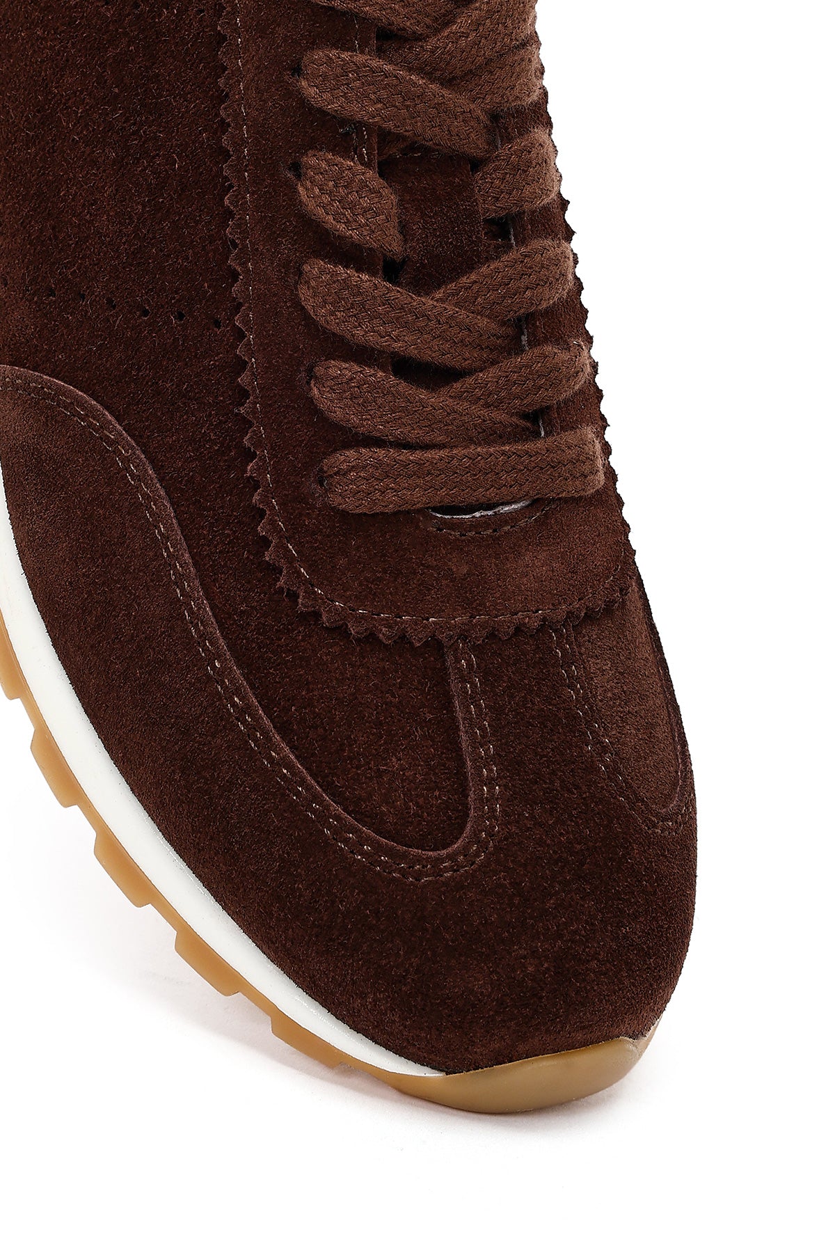 Kadın Kahverengi Bağcıklı Süet Deri Sneaker - Image 9