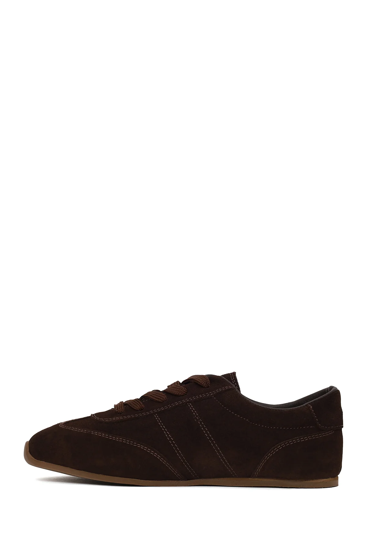 Kadın Kahverengi Bağcıklı Süet Deri Sneaker - Image 4