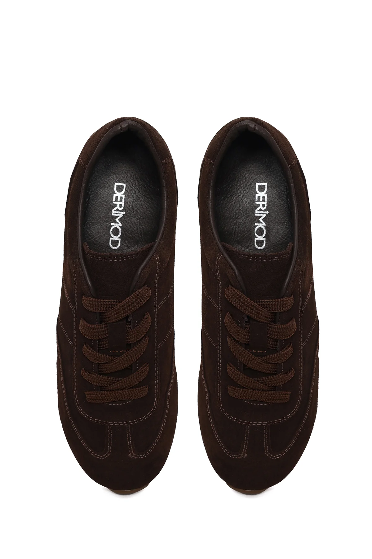 Kadın Kahverengi Bağcıklı Süet Deri Sneaker - Image 5