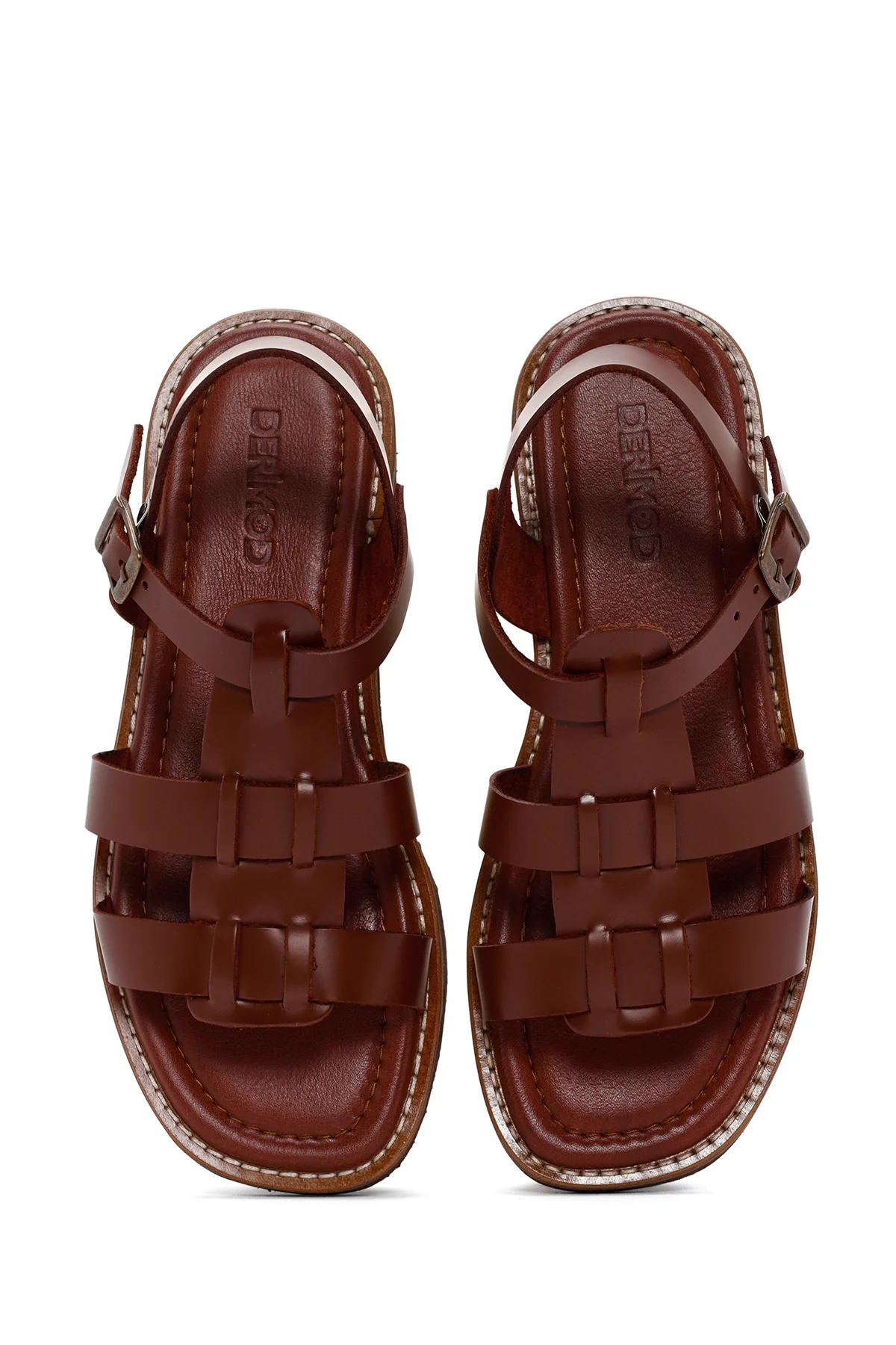Kadın Kahverengi Bilekten Bantlı Deri Comfort Sandalet - Image 7