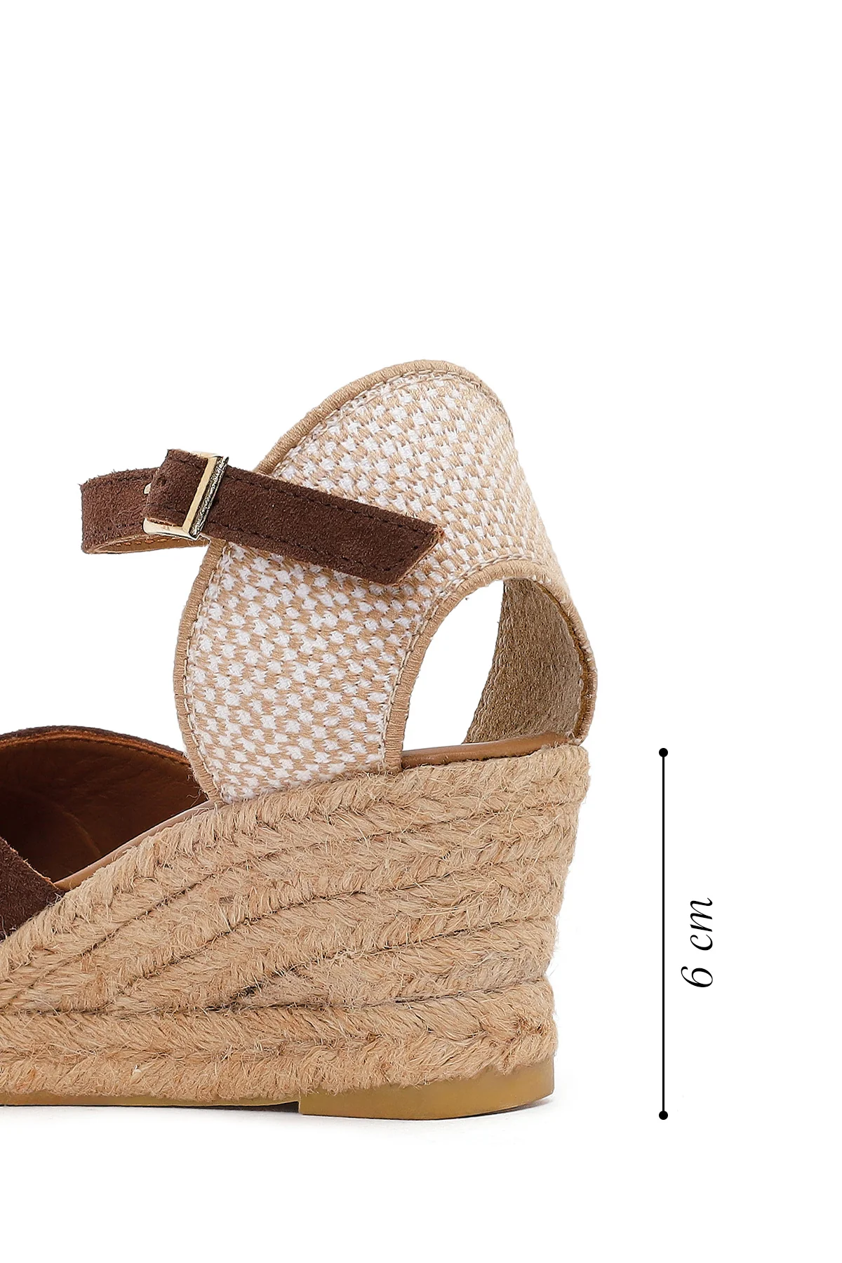 Kadın Kahverengi Bilekten Bantlı Dolgu Topuklu Süet Deri Espadril Sandalet - Image 4