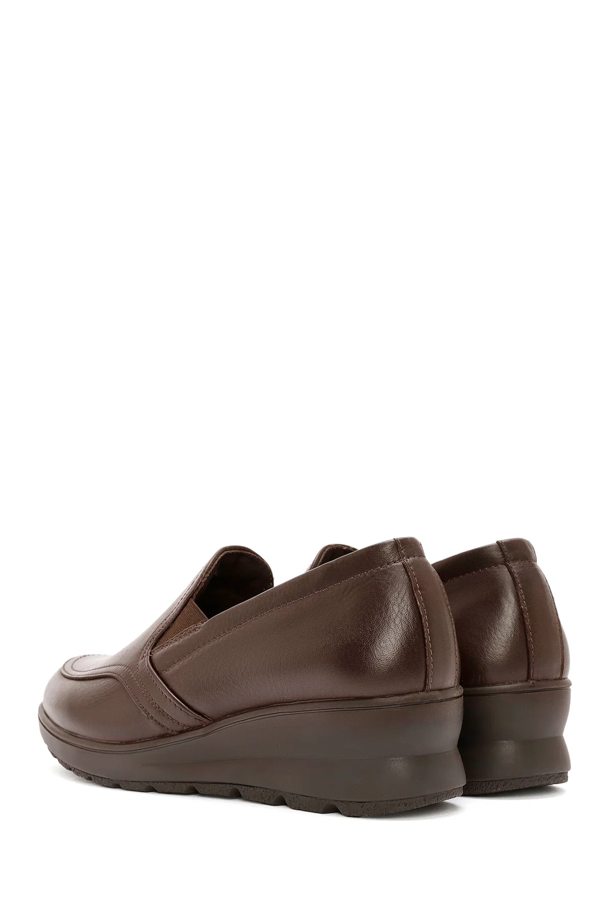 Kadın Kahverengi Dolgu Topuklu Deri Comfort Loafer - Image 5