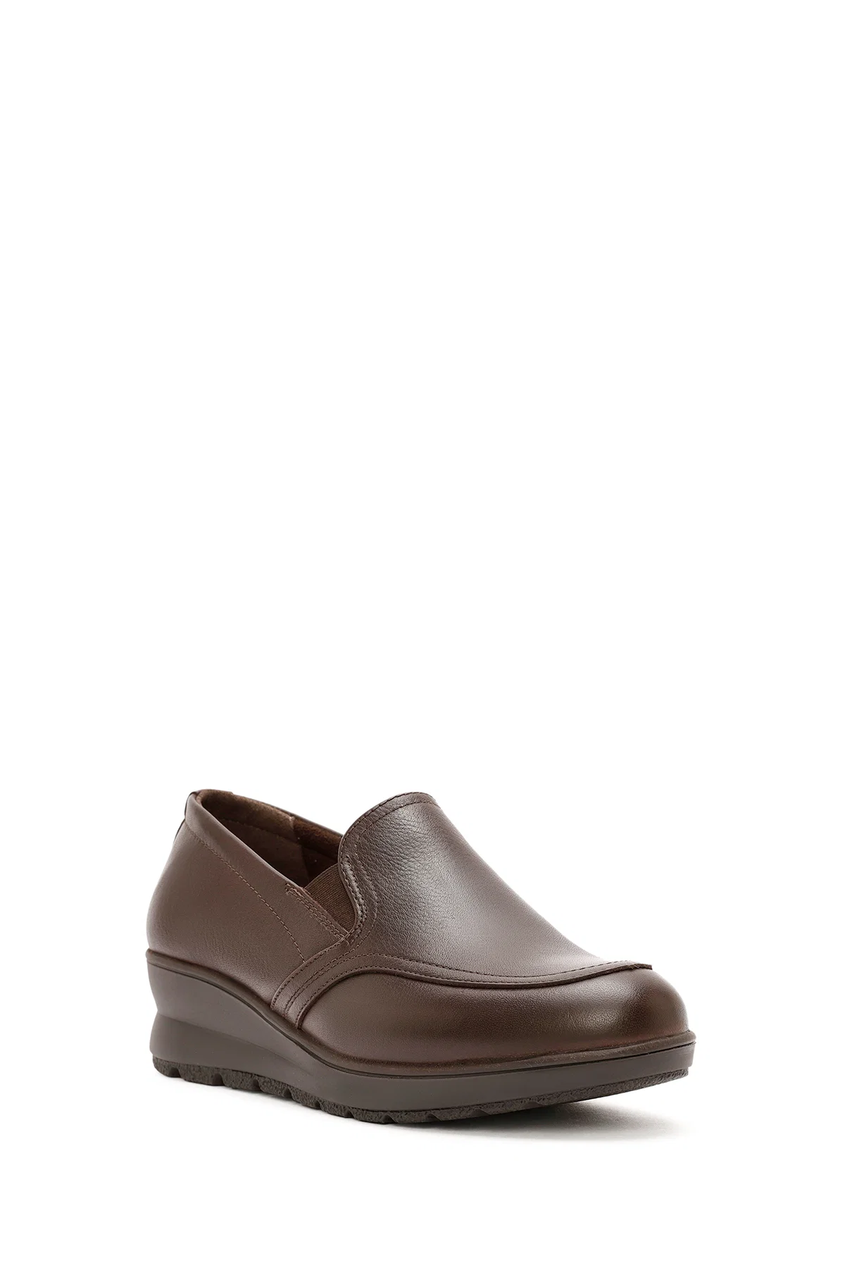 Kadın Kahverengi Dolgu Topuklu Deri Comfort Loafer - Image 6