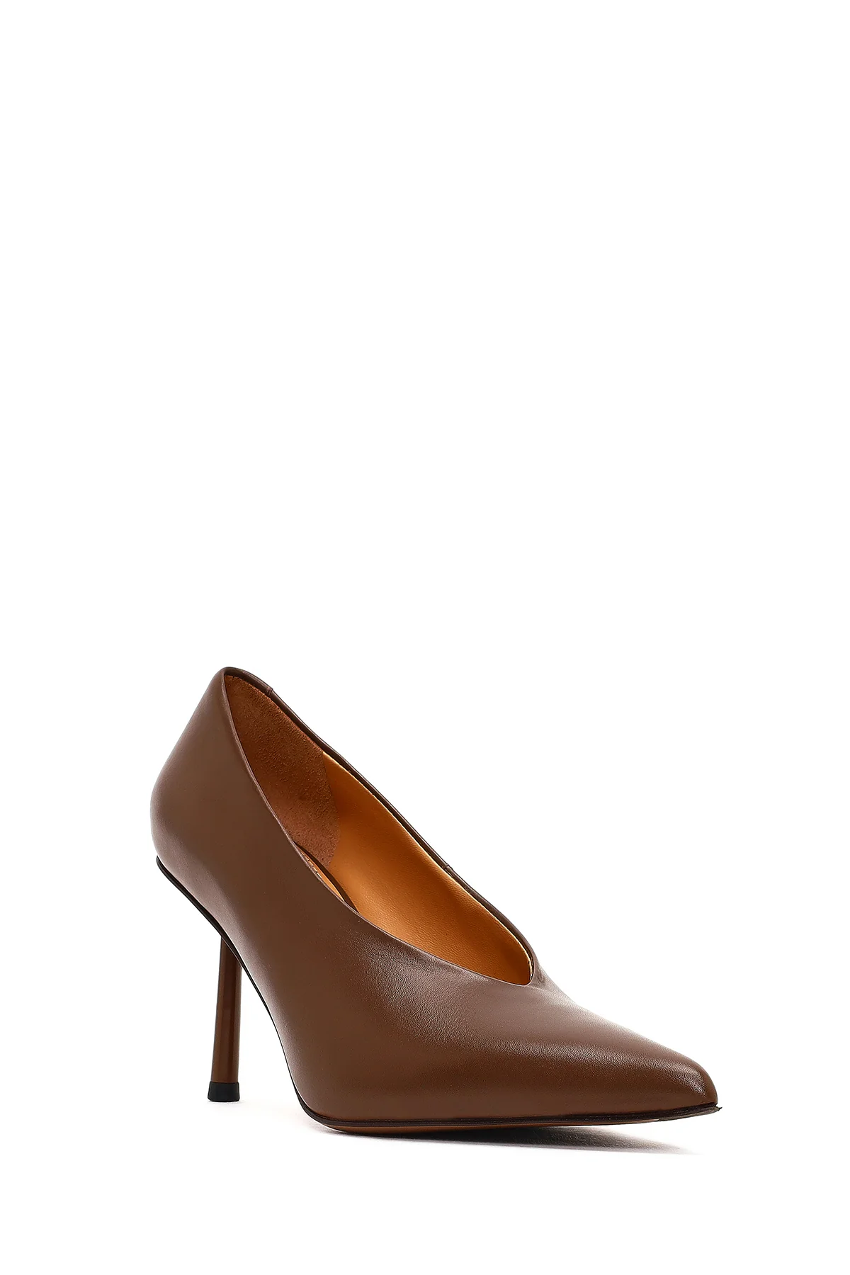 Kadın Kahverengi İnce Topuklu Deri Stiletto - Image 7