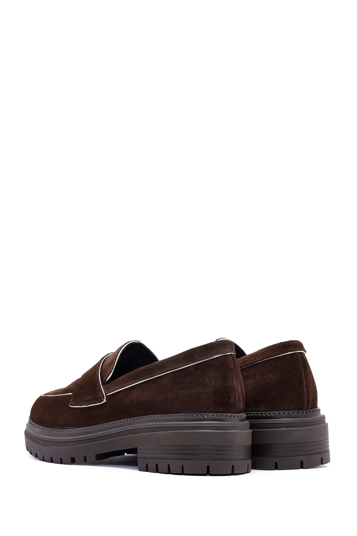 Kadın Kahverengi Kalın Tabanlı Süet Deri Maskülen Loafer - Image 5