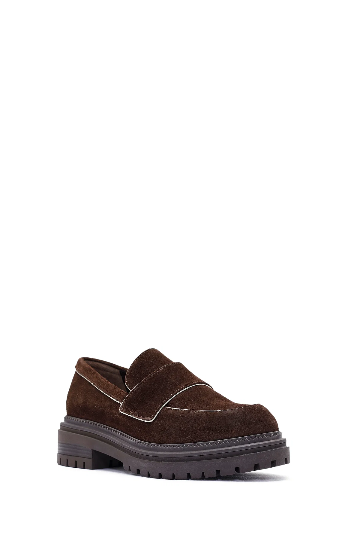 Kadın Kahverengi Kalın Tabanlı Süet Deri Maskülen Loafer - Image 6
