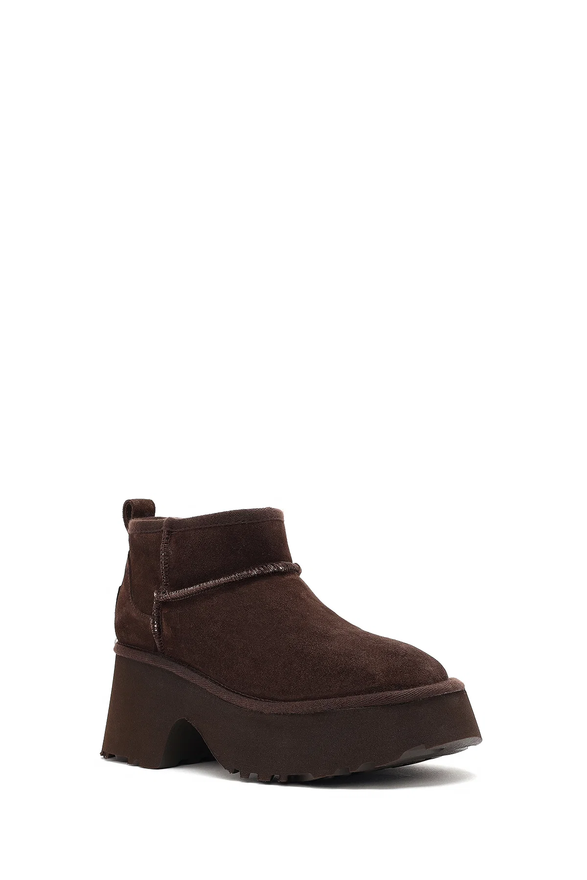 Kadın Kahverengi Kalın Tabanlı Süet Deri Teddy Bot - Image 7