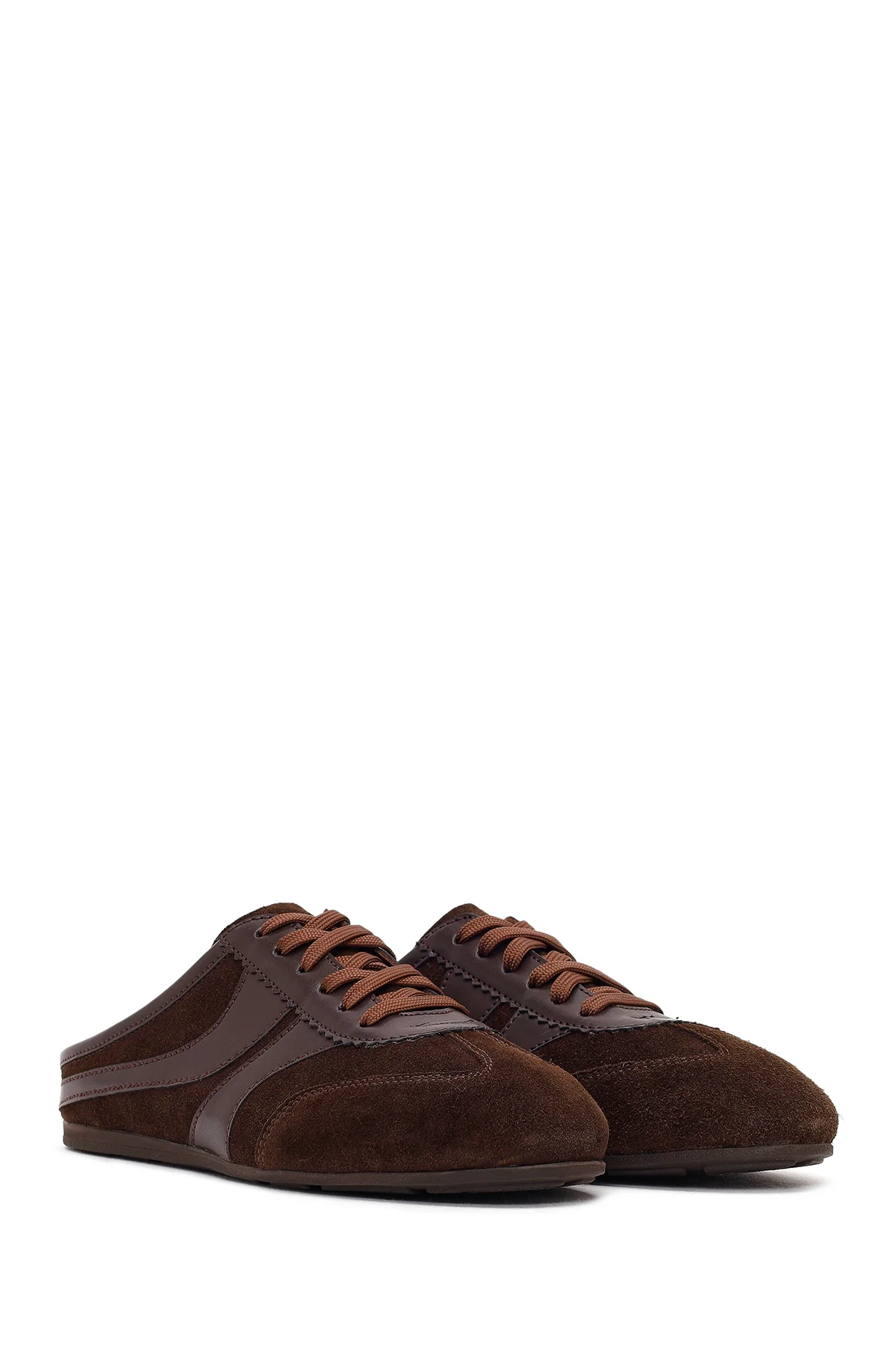 Kadın Kahverengi Mule Arkası Açık Süet Deri Sneaker - Image 2