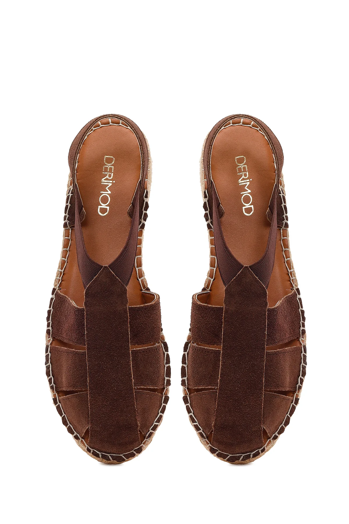 Kadın Kahverengi Süet Deri Espadril Sandalet - Image 4