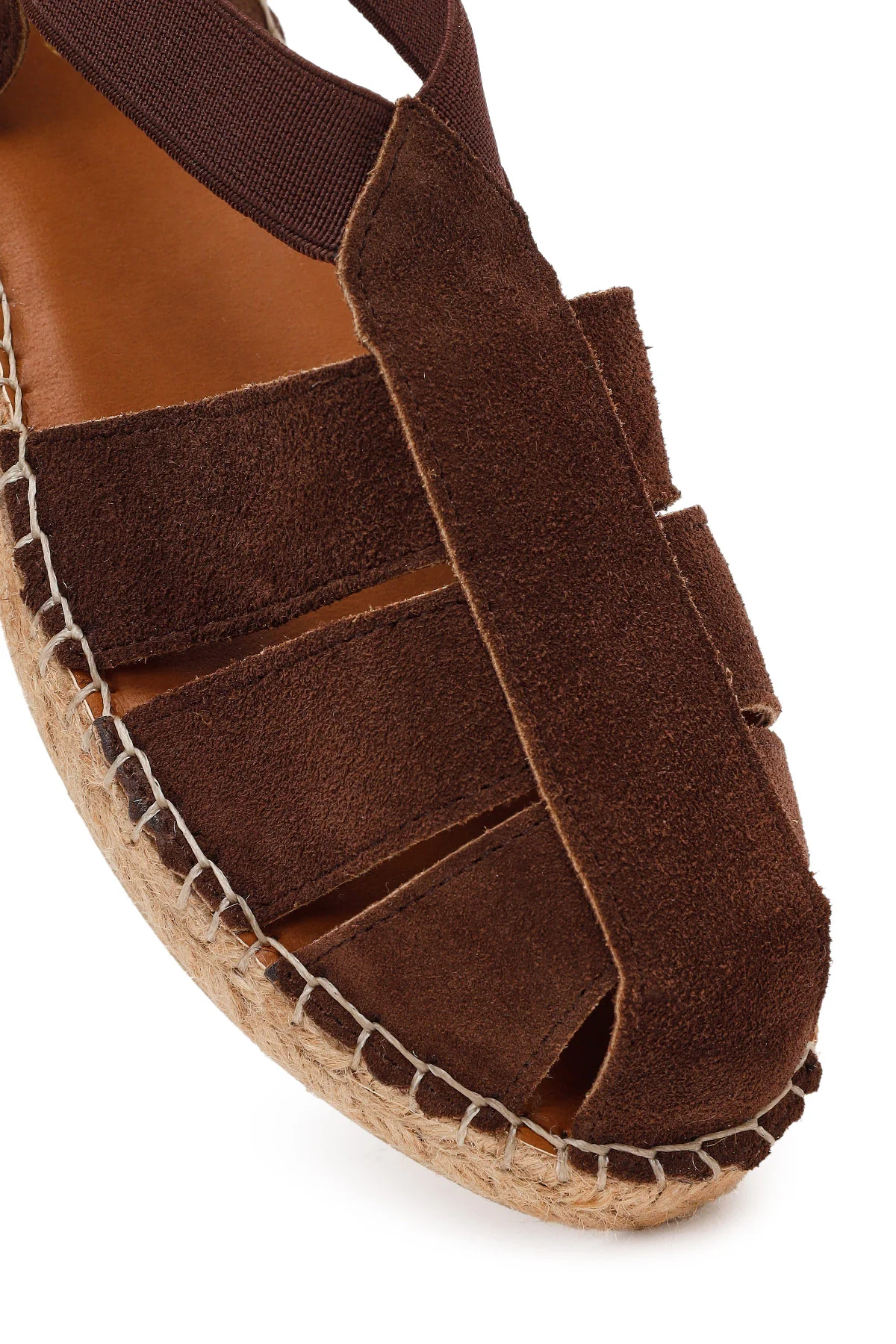 Kadın Kahverengi Süet Deri Espadril Sandalet - Image 9