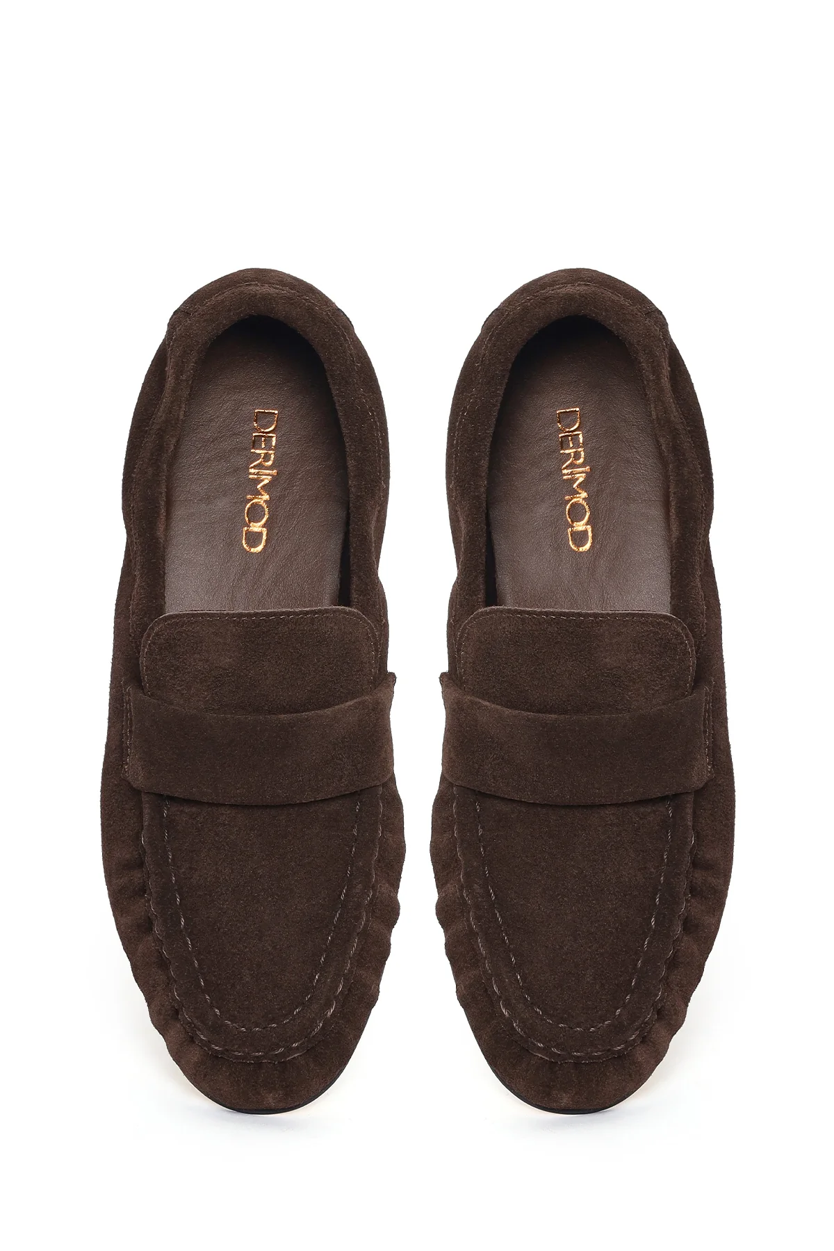 Kadın Kahverengi Süet Deri Maskülen Loafer - Image 4