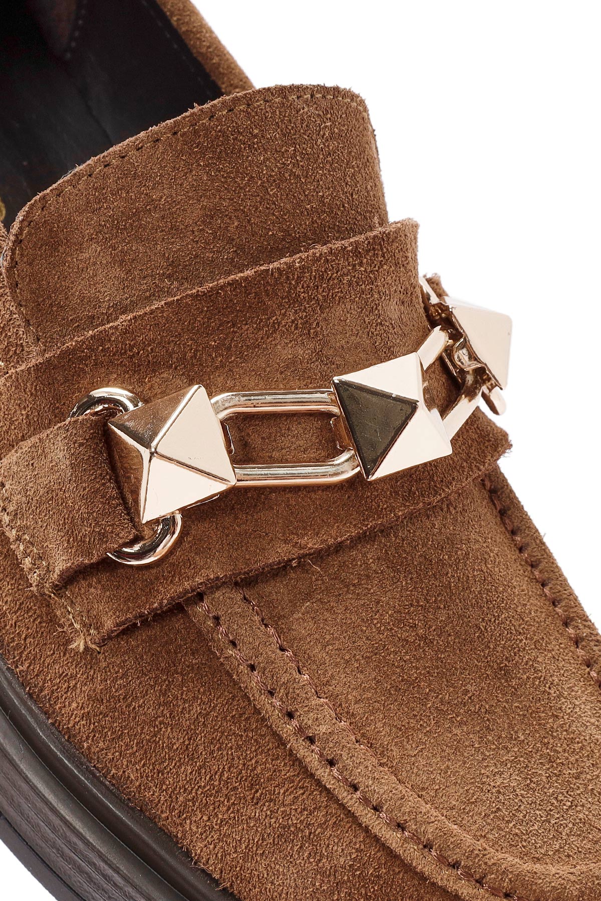 Kadın Kahverengi Toka Detaylı Süet Deri Maskülen Loafer - Image 10