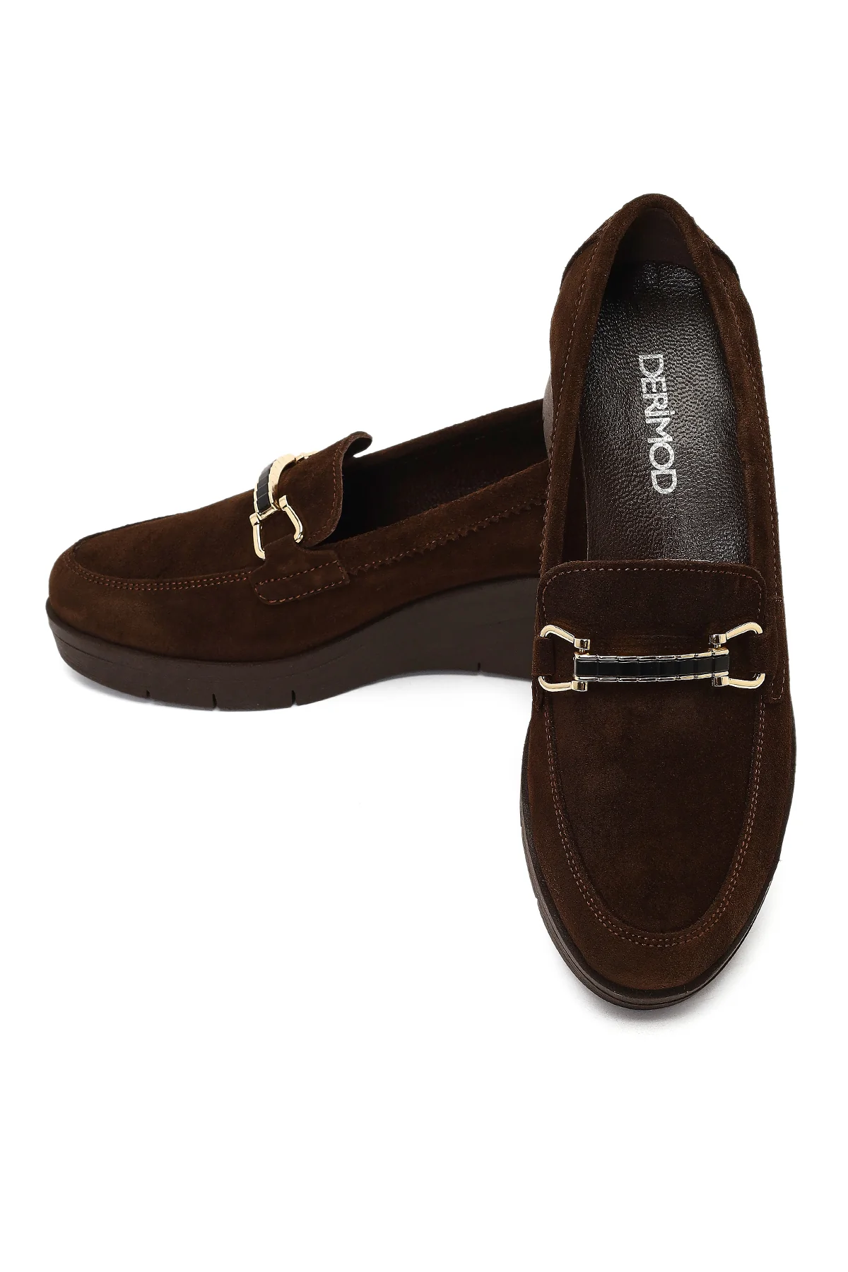 Kadın Kahverengi Tokalı Dolgu Topuklu Süet Deri Comfort Loafer - Image 10