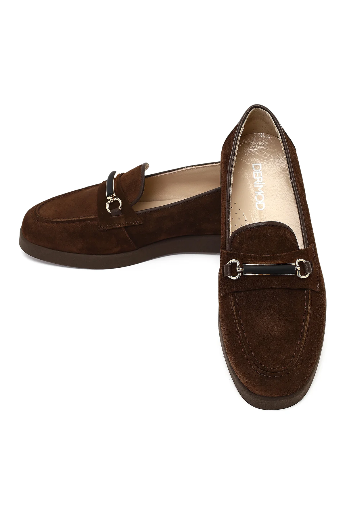 Kadın Kahverengi Tokalı Süet Deri Comfort Loafer - Image 10