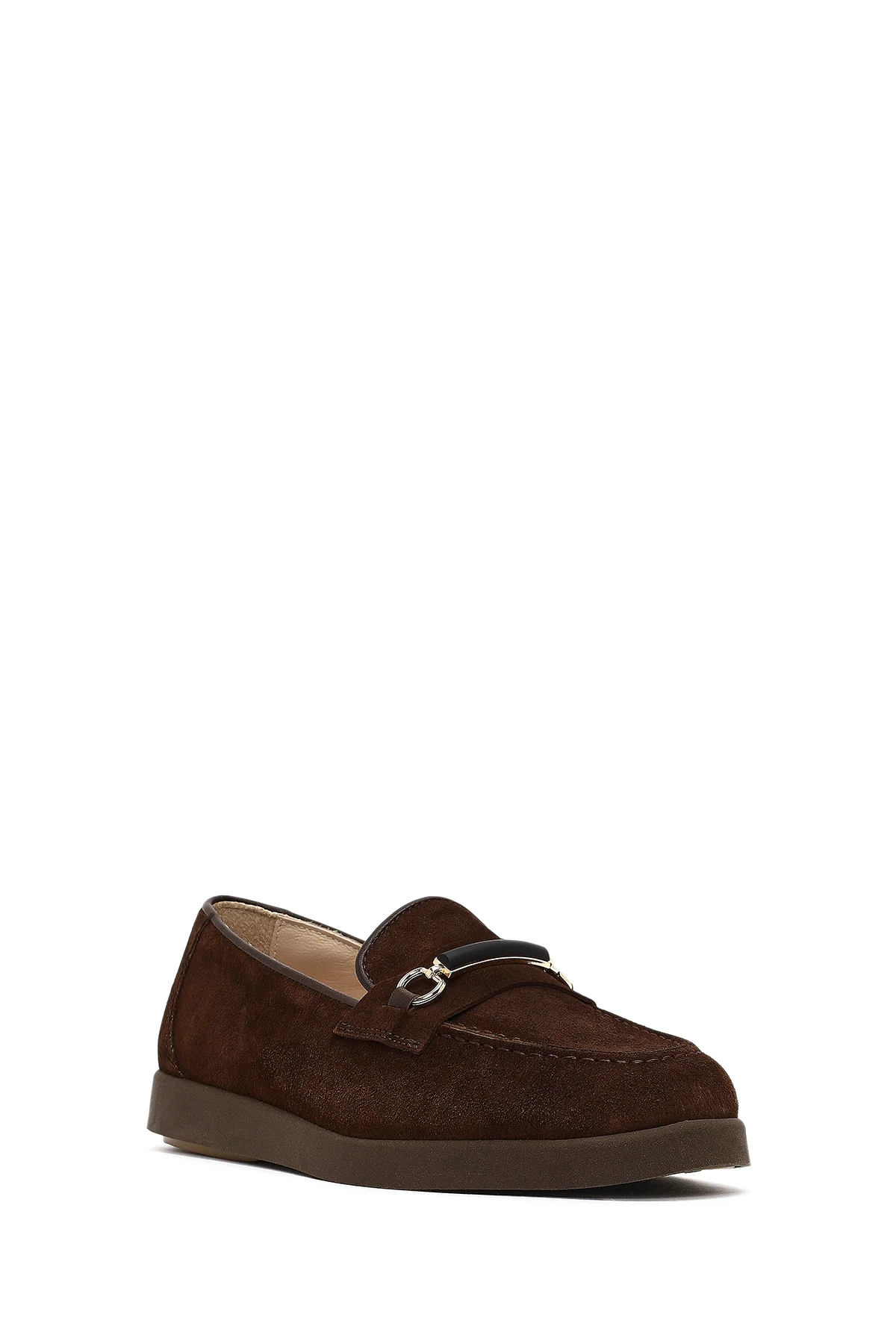 Kadın Kahverengi Tokalı Süet Deri Comfort Loafer - Image 6