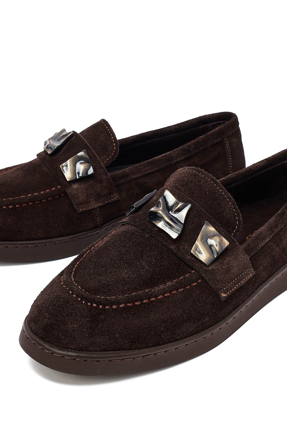Kadın Kahverengi Tokalı Süet Deri Loafer - Image 10