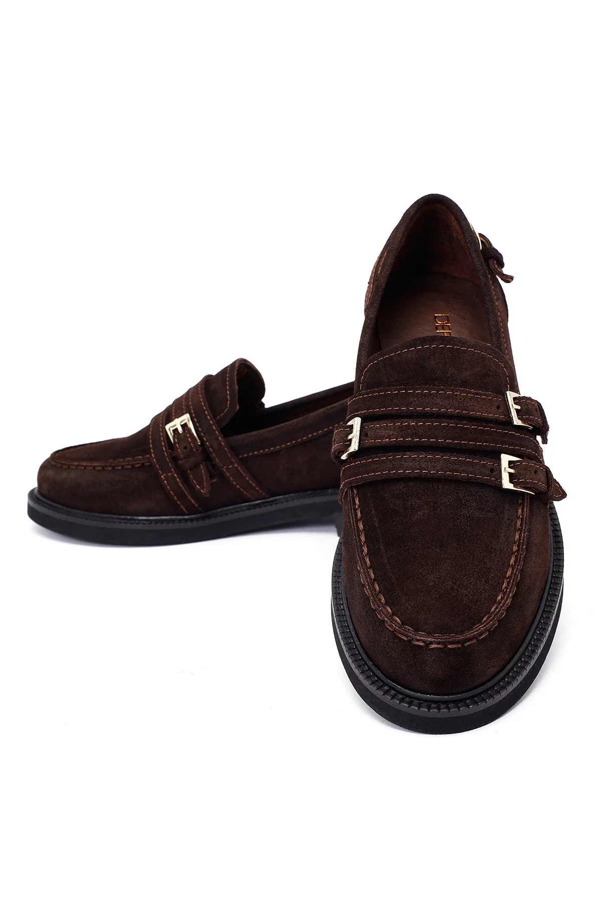 Kadın Kahverengi Tokalı Süet Deri Loafer - Image 12
