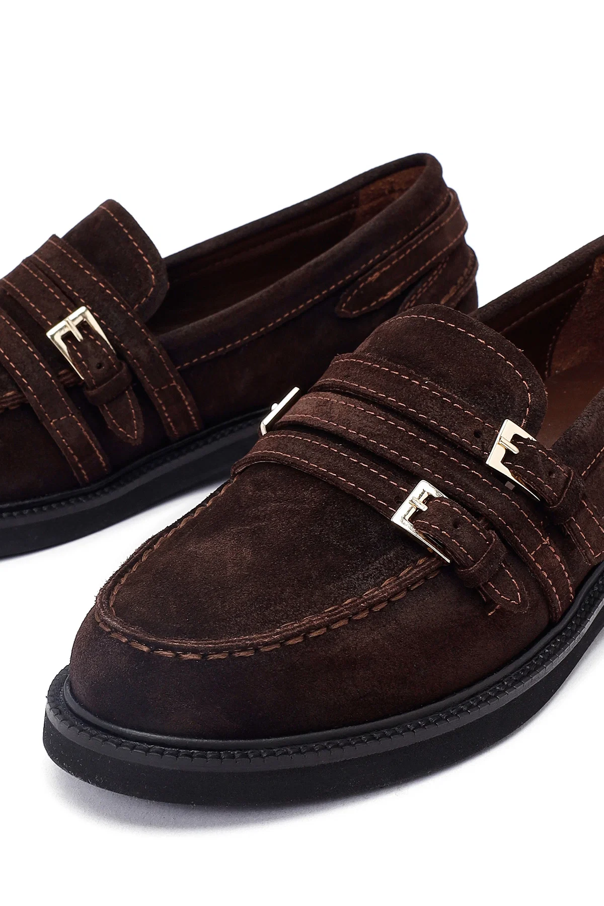 Kadın Kahverengi Tokalı Süet Deri Loafer - Image 13