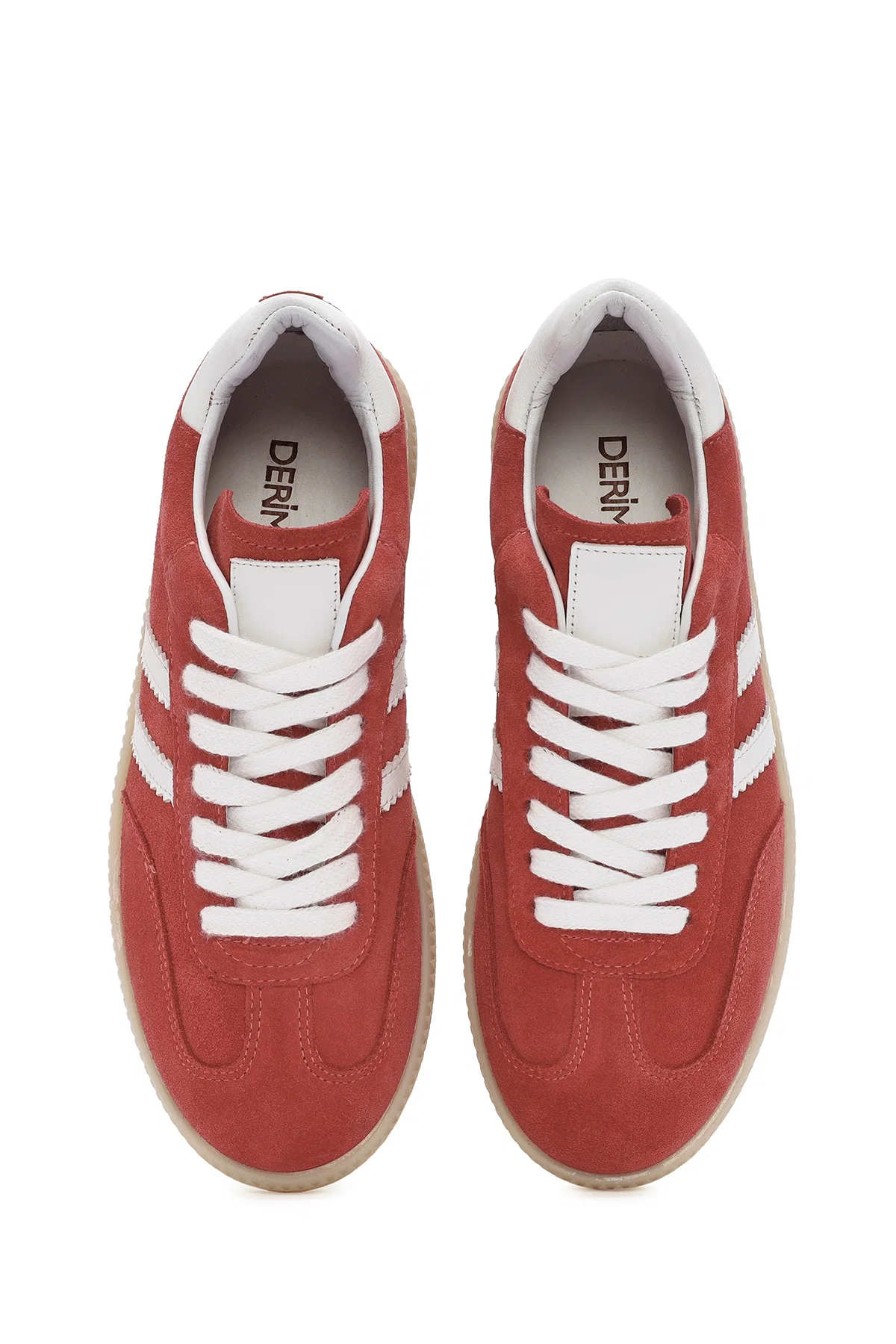 Kadın Kırmızı Bağcıklı Süet Deri Sneaker - Image 7