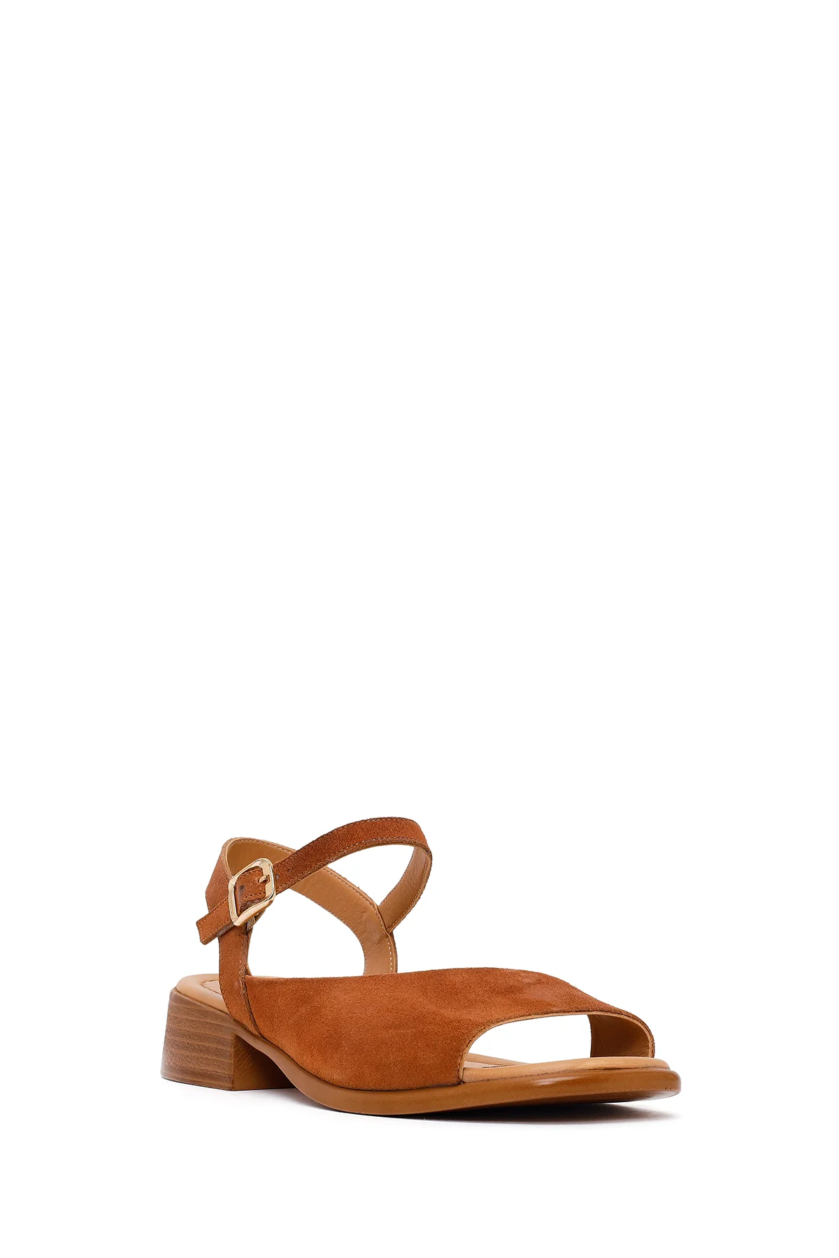 Kadın Koyu Pudra Bilekten Tokalı Kısa Topuklu Süet Deri Sandalet - Image 7