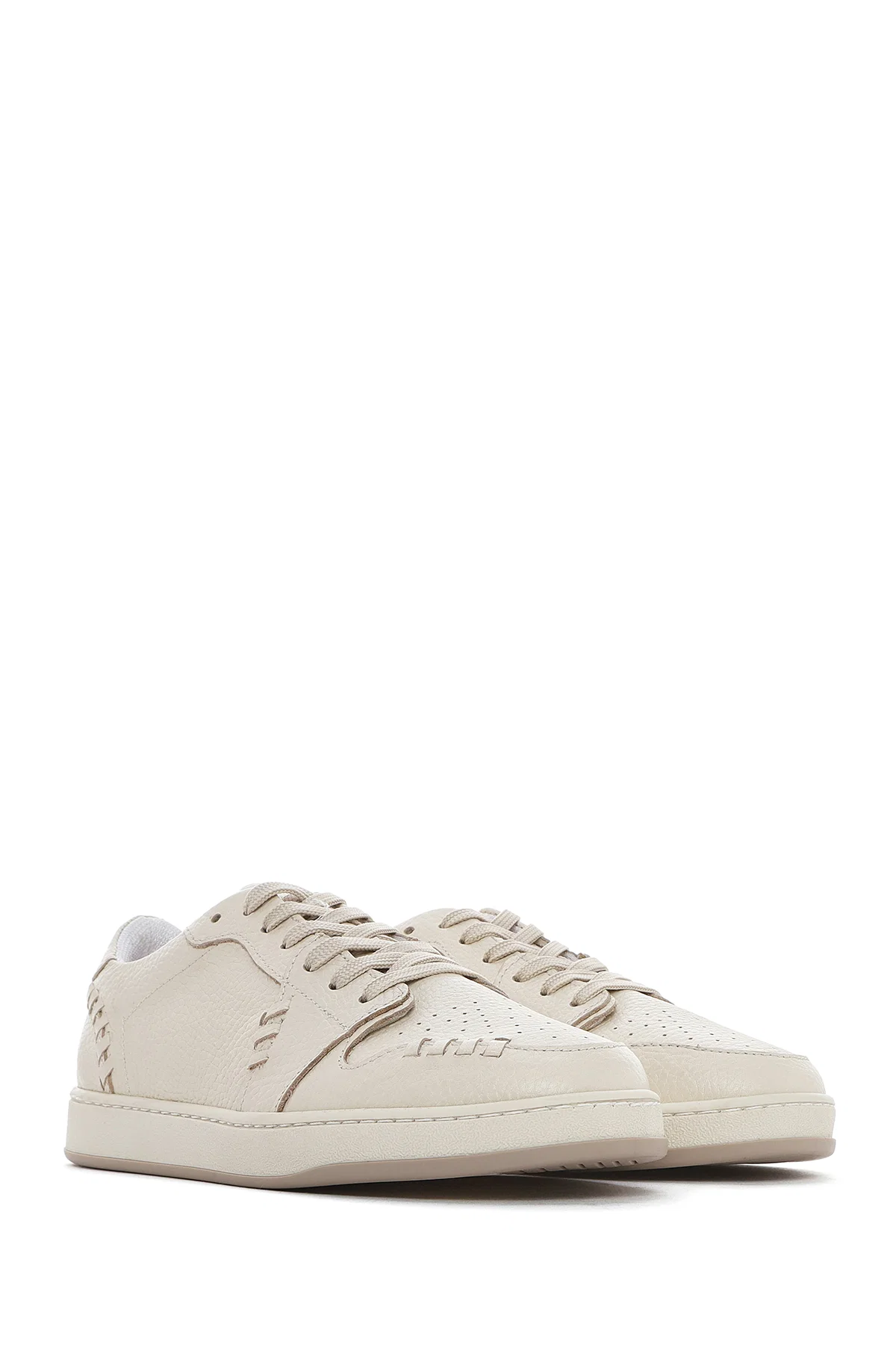 Kadın Krem Bağcıklı Deri Sneaker - Image 3