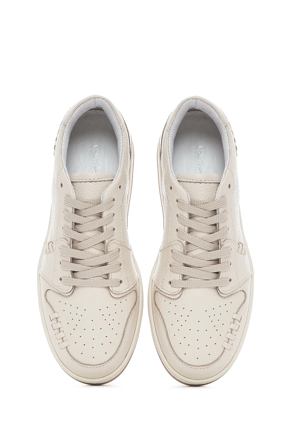 Kadın Krem Bağcıklı Deri Sneaker - Image 7
