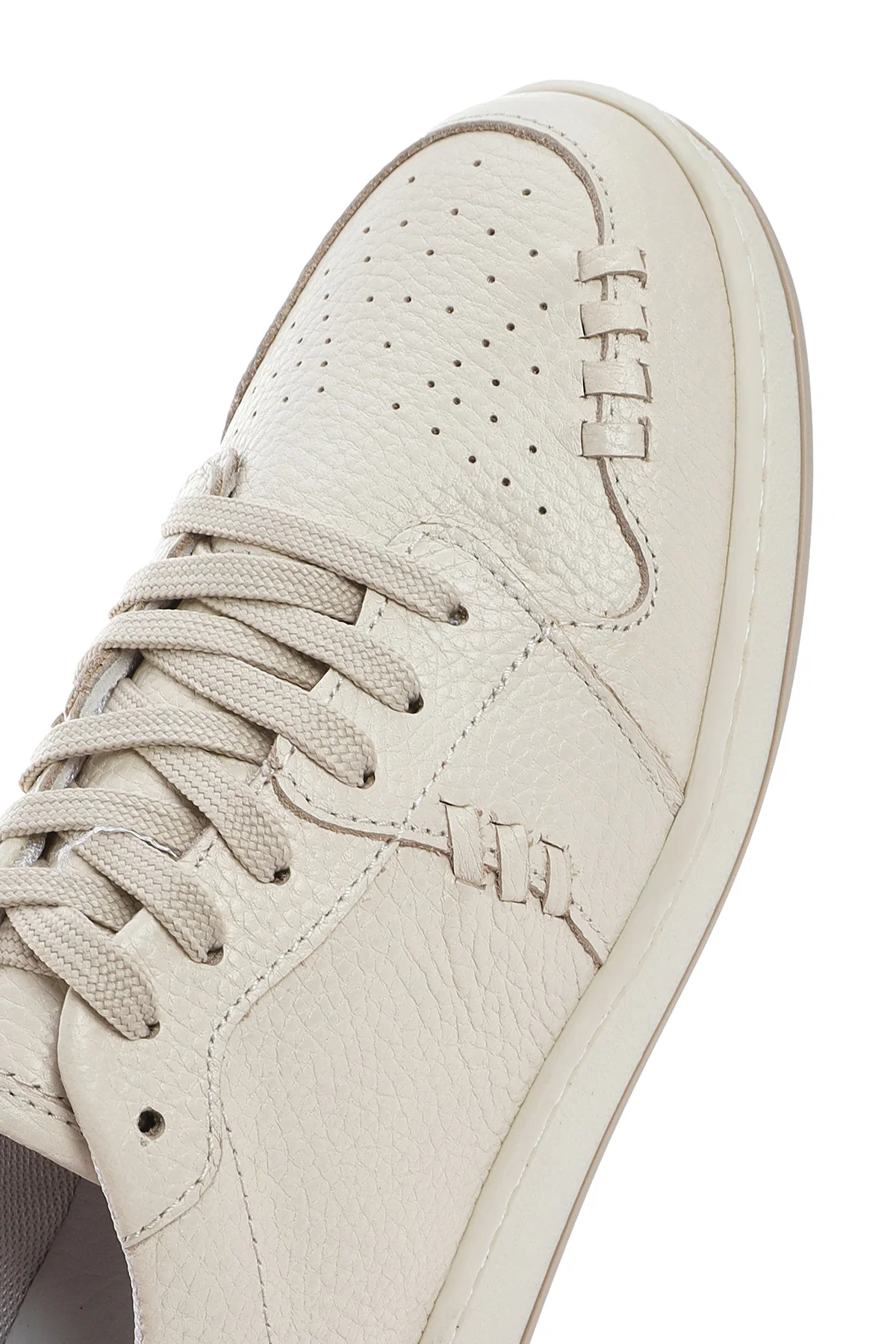 Kadın Krem Bağcıklı Deri Sneaker - Image 9