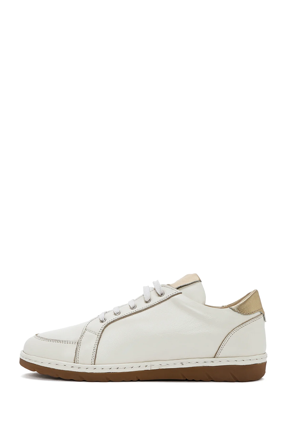 Kadın Krem Bağcıklı Deri Sneaker - Image 3