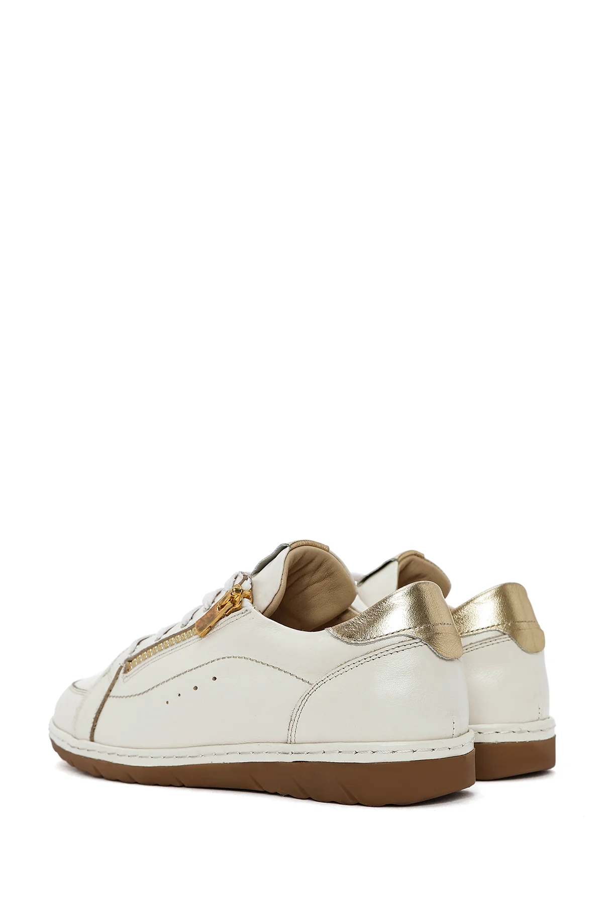 Kadın Krem Bağcıklı Deri Sneaker - Image 6