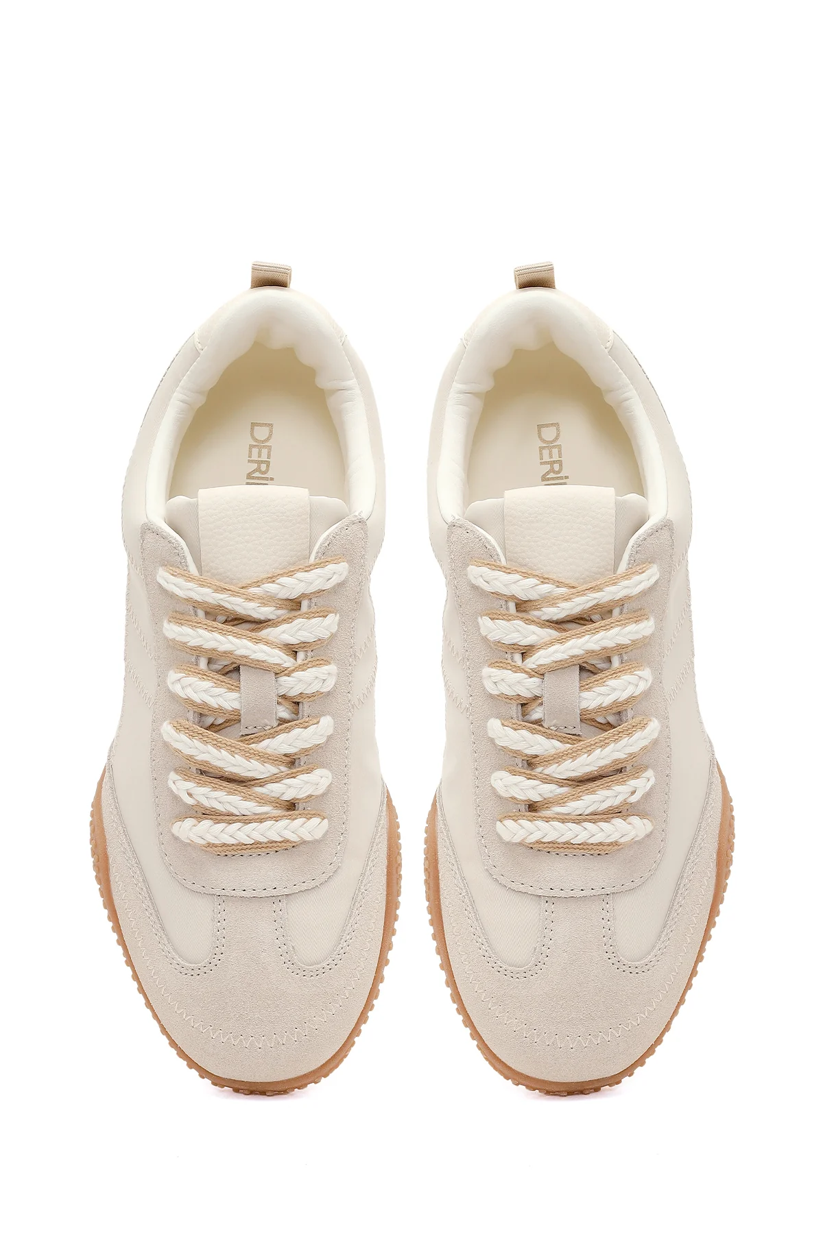 Kadın Krem Bağcıklı Deri Sneaker - Image 4