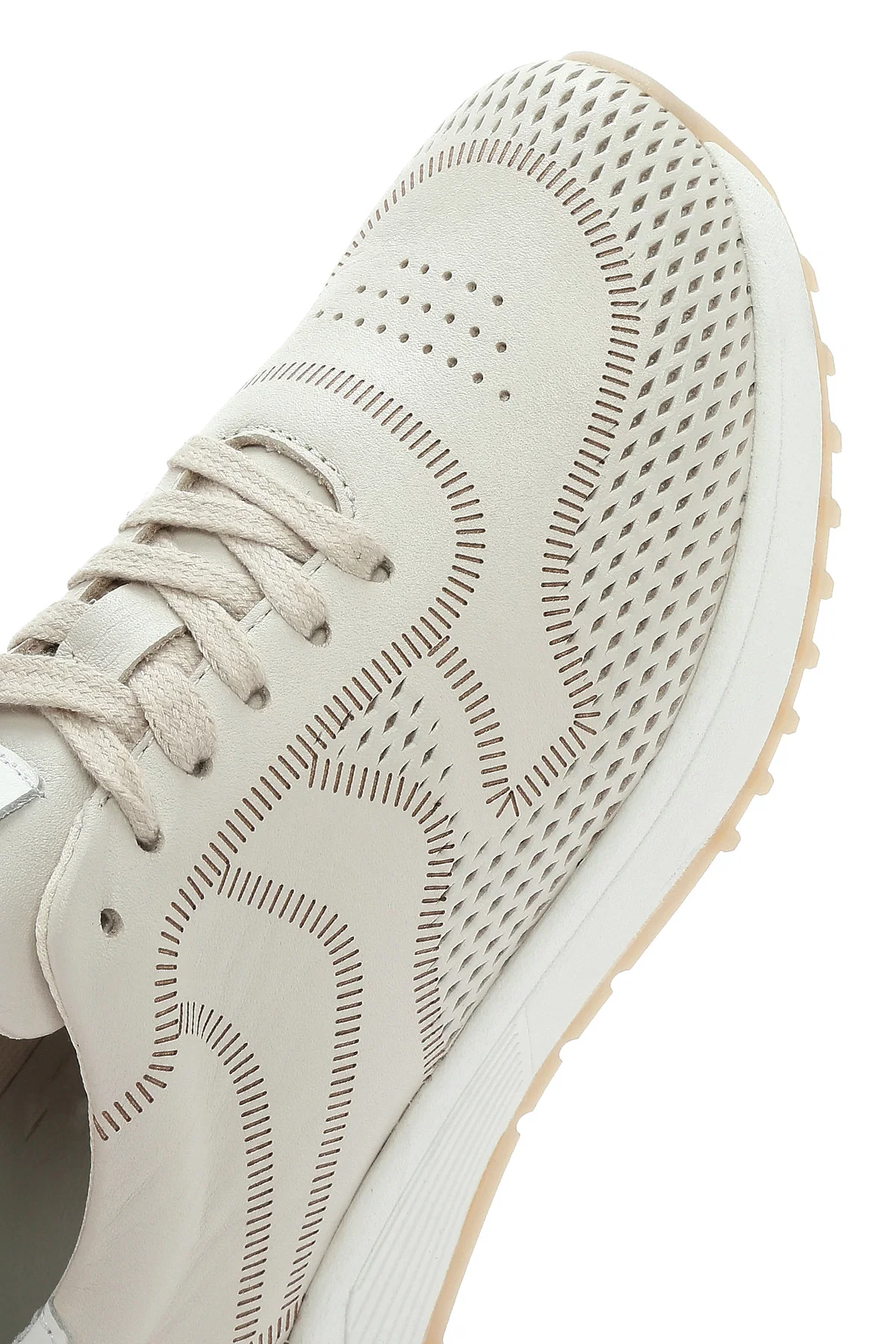 Kadın Krem Bağcıklı Kalın Tabanlı Deri Sneaker - Image 9