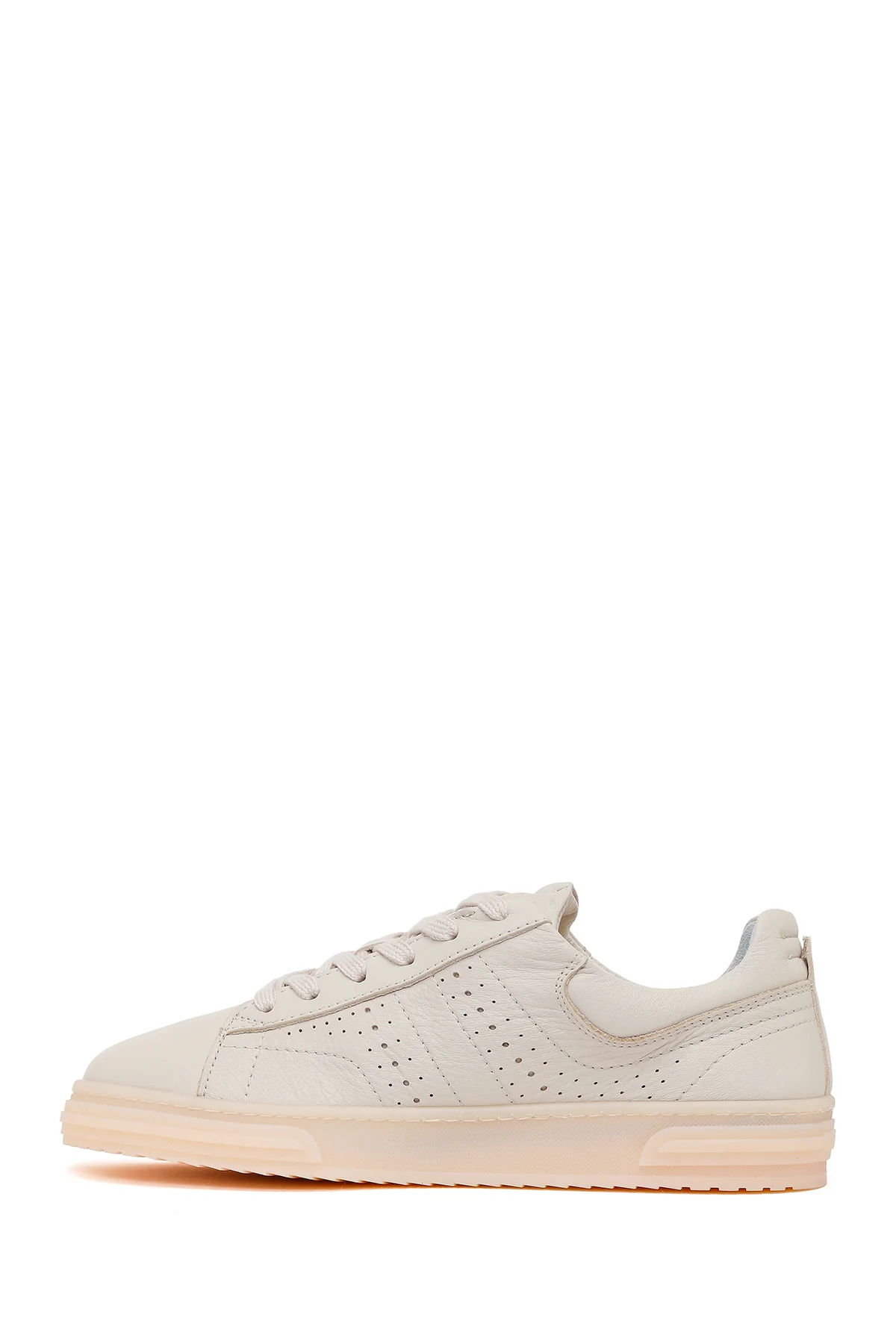 Kadın Krem Bağcıklı Kalın Tabanlı Deri Sneaker - Image 3